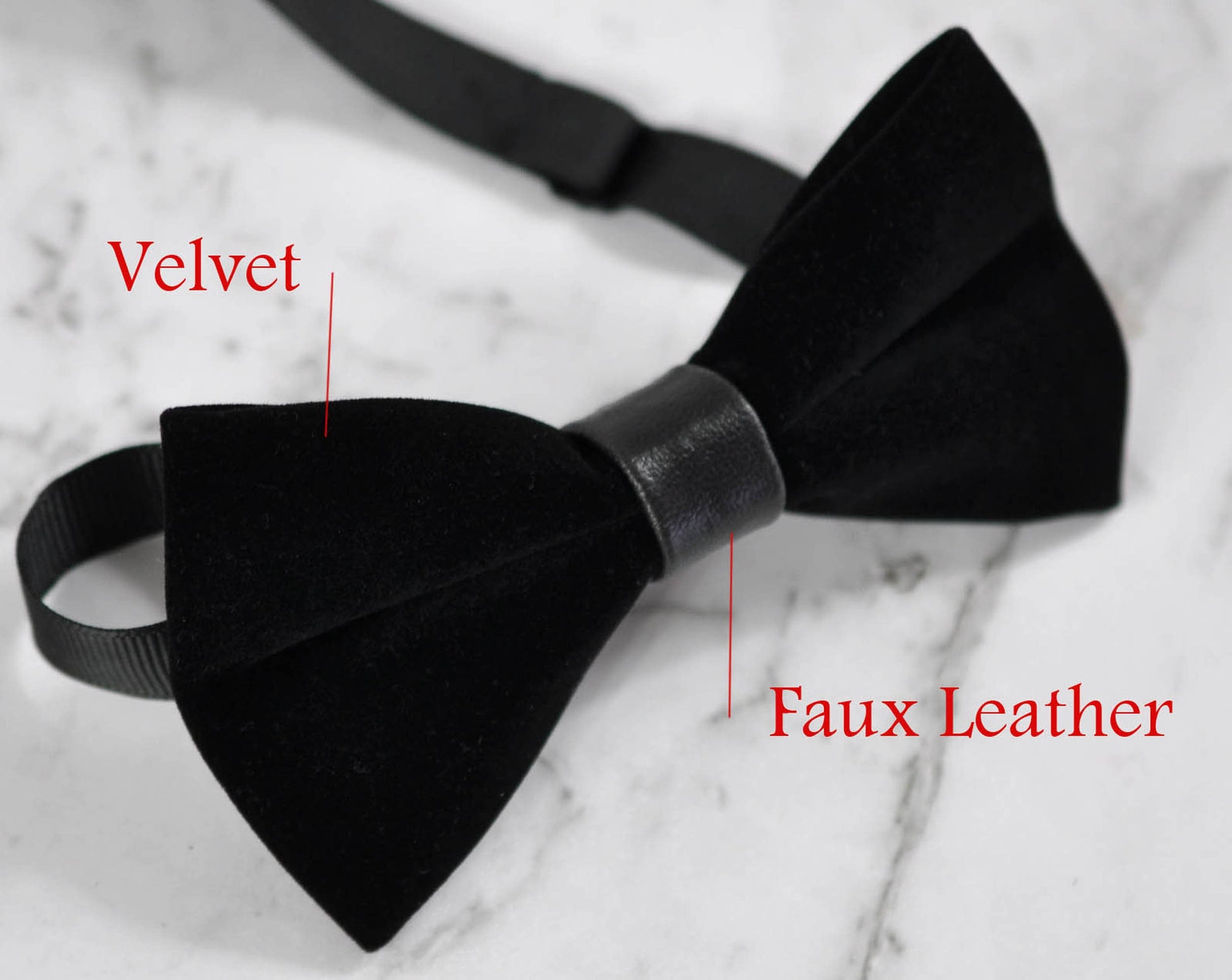 Black Velvet Faux Leather Pretied Bow tie for Men / Youth Teenage/ Boy Kids / Baby Infant