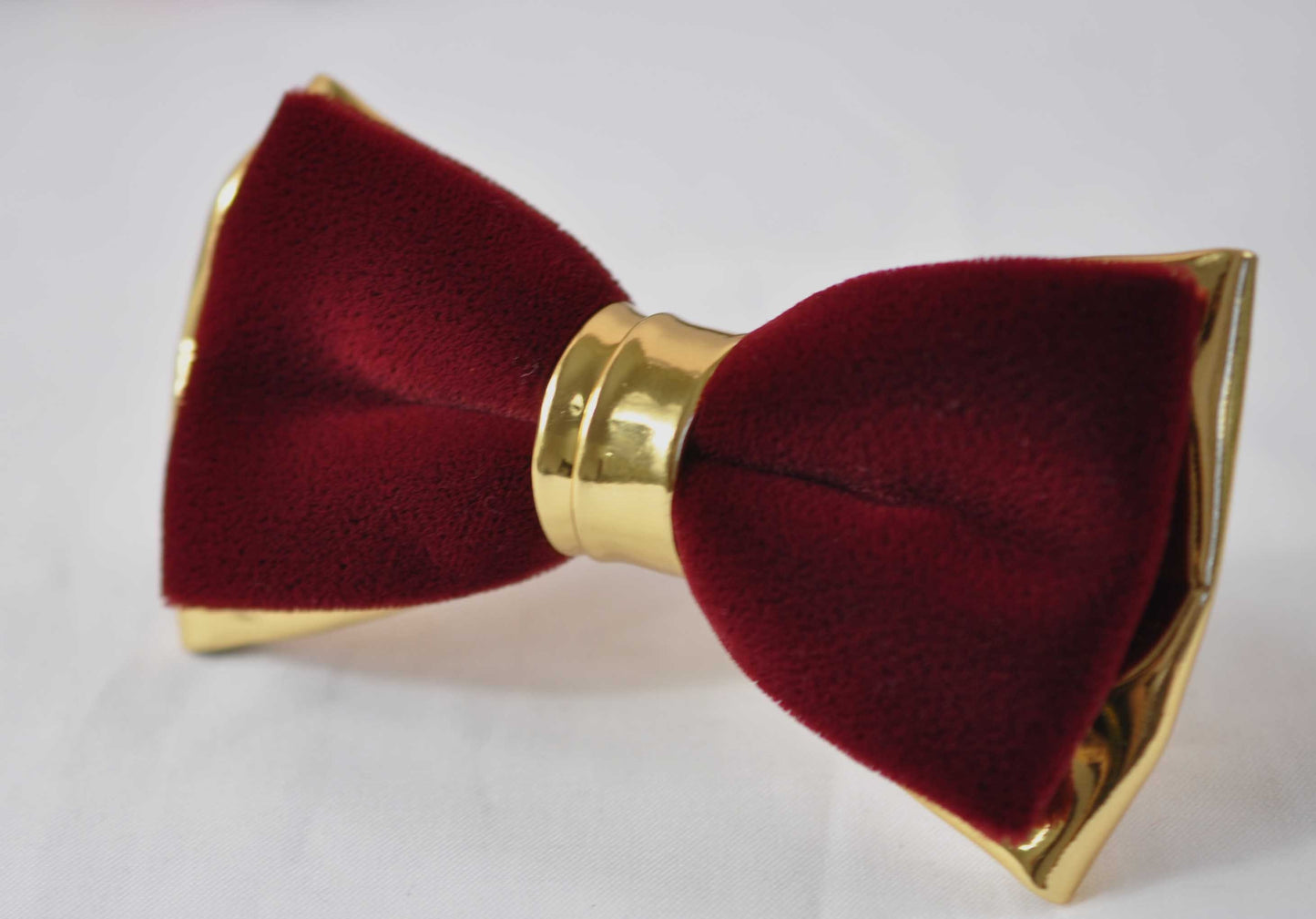 Men Adult Burgundy Velvet Gold Faux Leather Bow tie + 35mm Wide Black Elastic Suspenders Braces for Wedding / Party