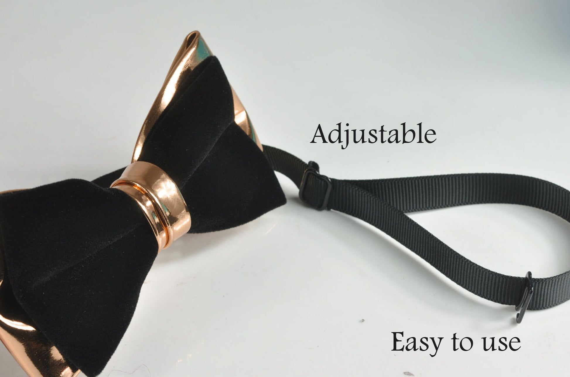 Black Velvet + Rose Gold Faux Leather 2 Layers Pre tied Bow tie Bowtie for Men Adult / Youth Teenage / Kids Boy / Baby Infant Toddler