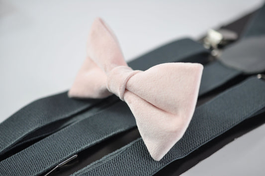 Baby Pink Light Pink Velvet Bow tie Bowtie + Grey Gray Elastic Suspenders Braces for Men / Youth Teenage / Boy Kids / Baby Infant Toddler