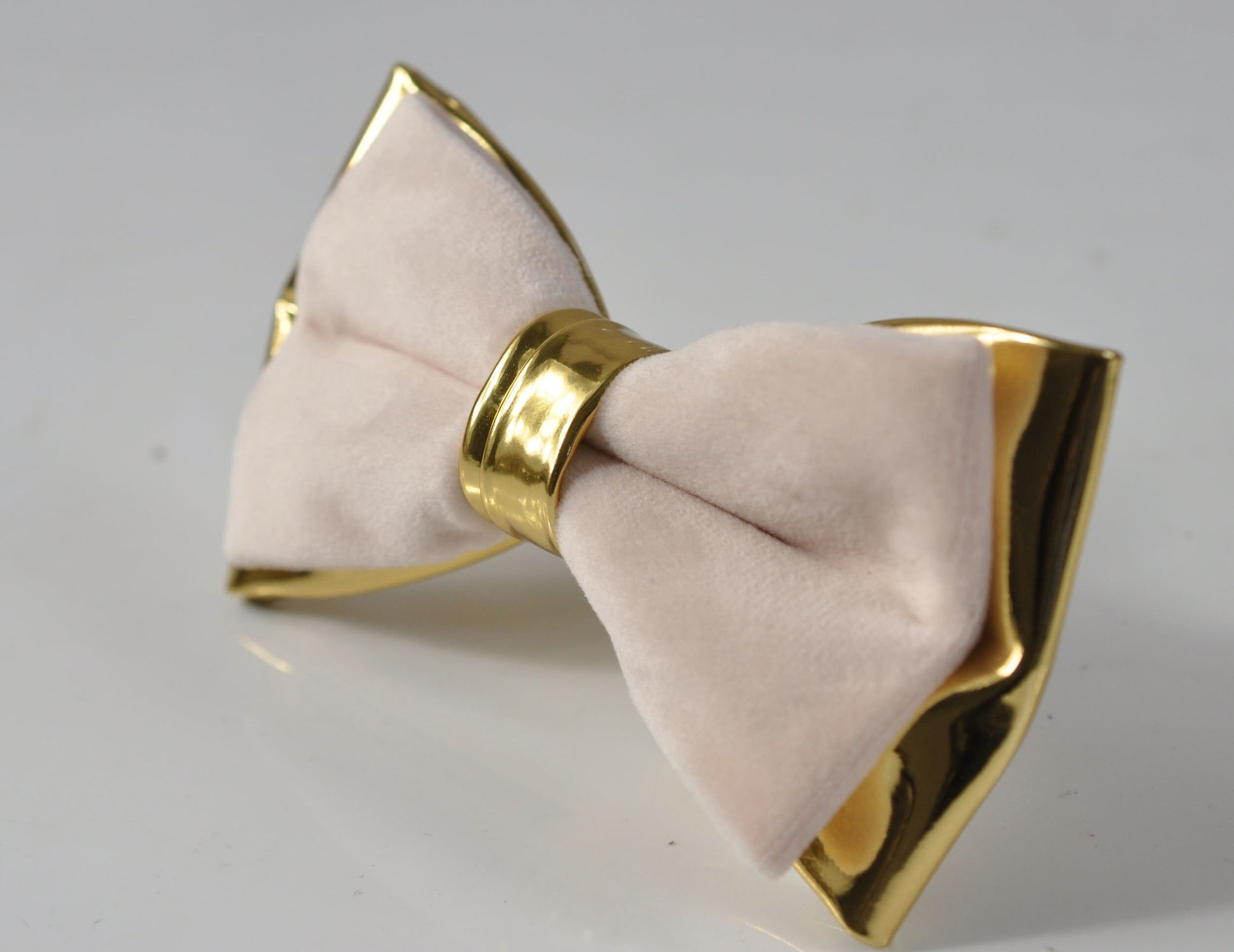 Baby Pink Light Pink Velvet + Gold Faux Leather 2 Layers Bow tie Bowtie for Men Adult / Youth Teenage / Boy Kids / Baby Infant Toddler