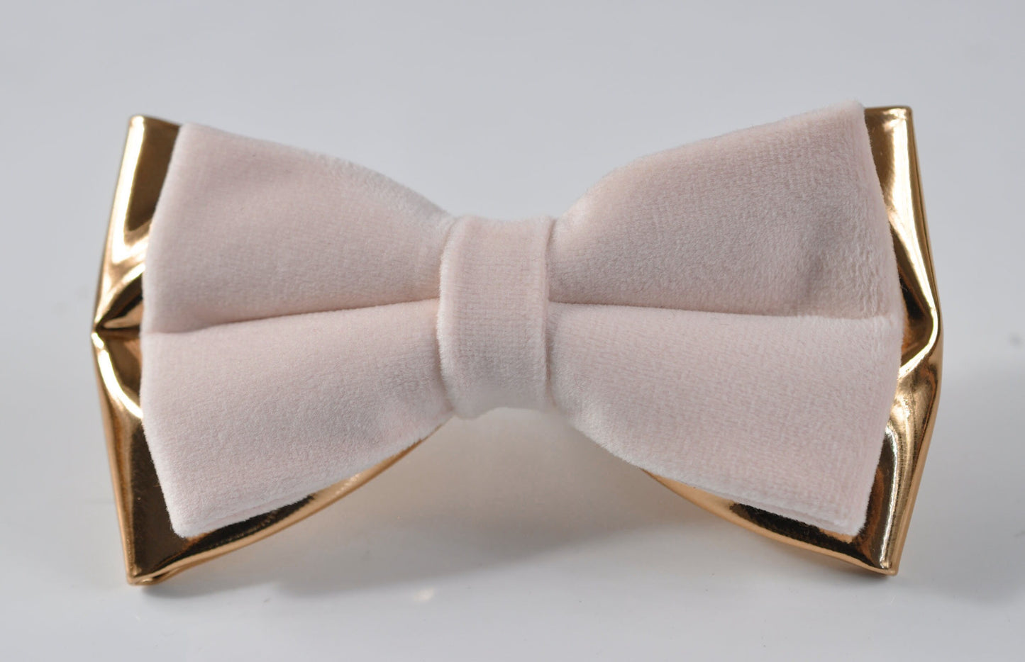 Baby Pink Light Pink Velvet + Rose Gold Faux Leather 2 Layers Bow tie Bowtie for Men Adult / Youth Teenage / Boy Kids / Baby Infant Toddler