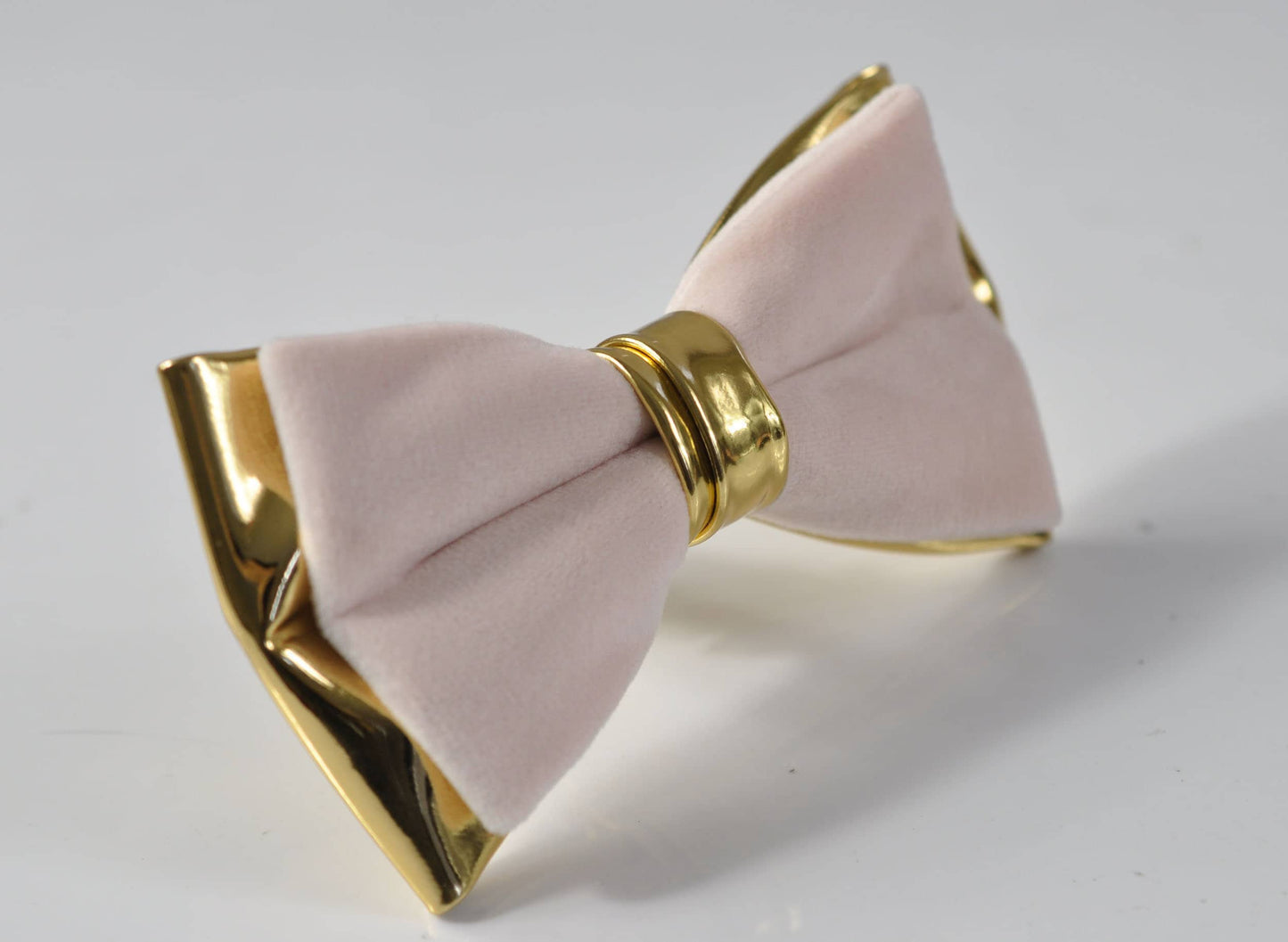 Baby Pink Velvet Gold Faux leather Bow tie + Brown Faux Leather Suspenders braces for Men / Youth Teenage / Boy Kids / Baby Infant Toddler