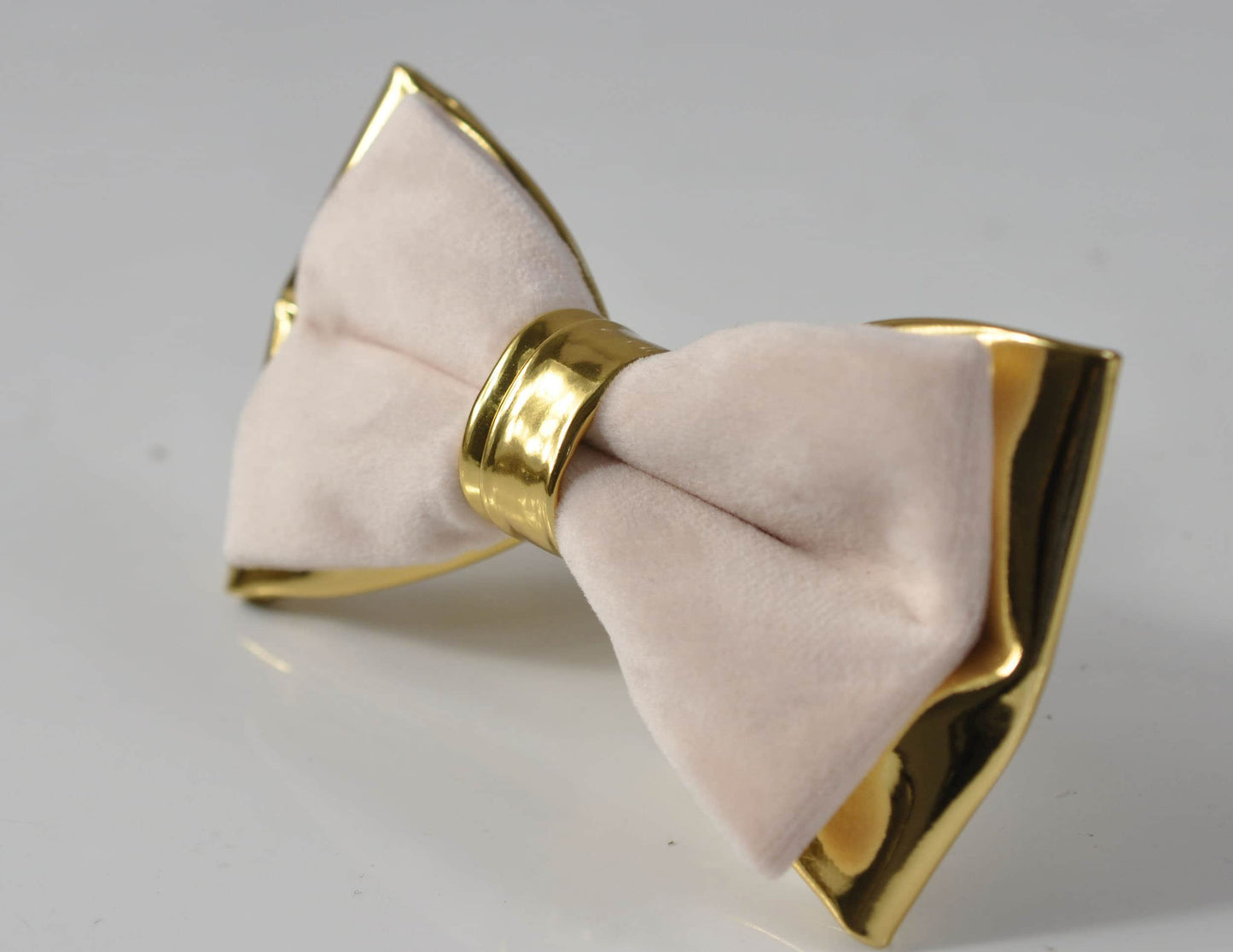 Baby Pink Velvet Gold Faux leather Bow tie + Brown Faux Leather Suspenders braces for Men / Youth Teenage / Boy Kids / Baby Infant Toddler