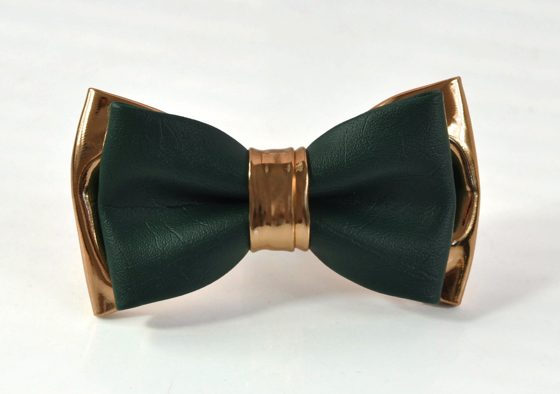 Dark Emerald Green Hunter Green + Rose Gold 2 Layesr Faux Leather Bow tie Bowtie for Men / Youth Teenage / Boy Kids / Baby Infant Toddler