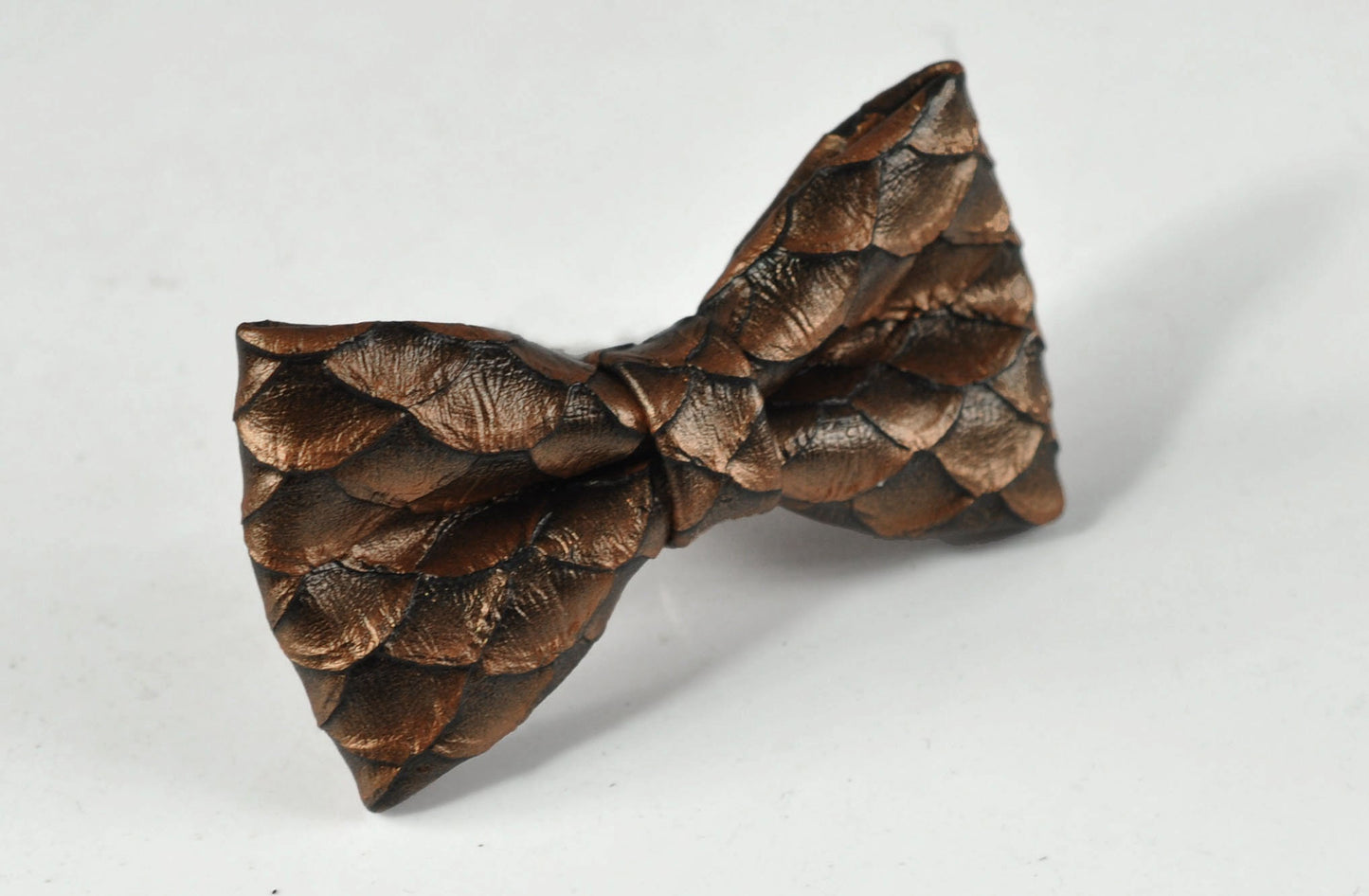 Copper Brown Dragon Squama Fish Scales Faux Leather Bow tie + Brown Skinny Leather Suspenders Braces for Youth / Boy Kids / Baby Infant