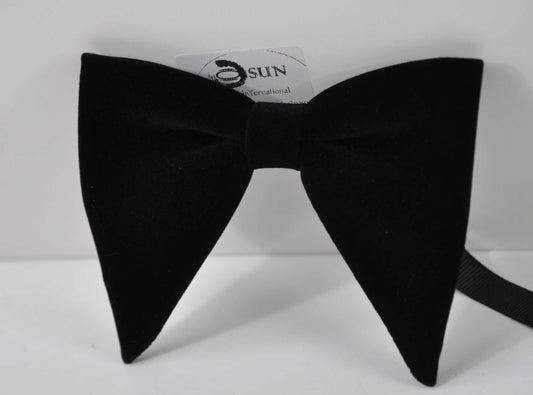 Men Adult BLACK Solid Velvet Large Butterfly Oversized Oversize Pre tied Hand Made Bow tie Bowtie Wedding