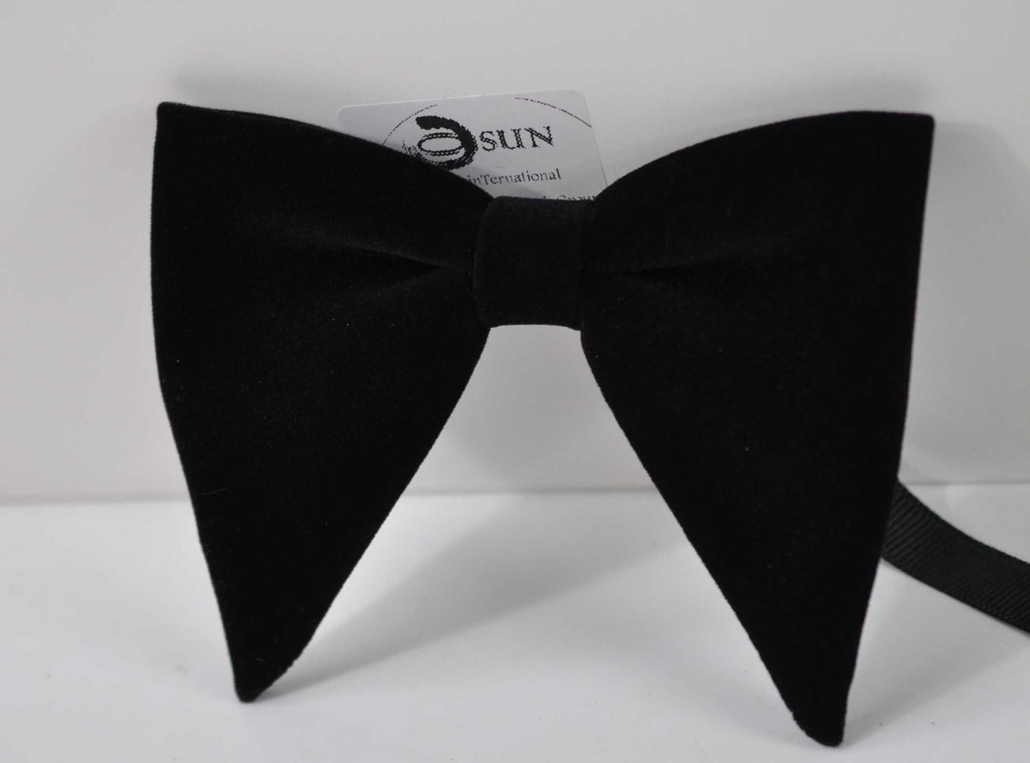 Men BLACK Solid Velvet Large Butterfly Oversized Oversize Bow tie Bowtie + BLACK Elastic SUSPENDERS Braces