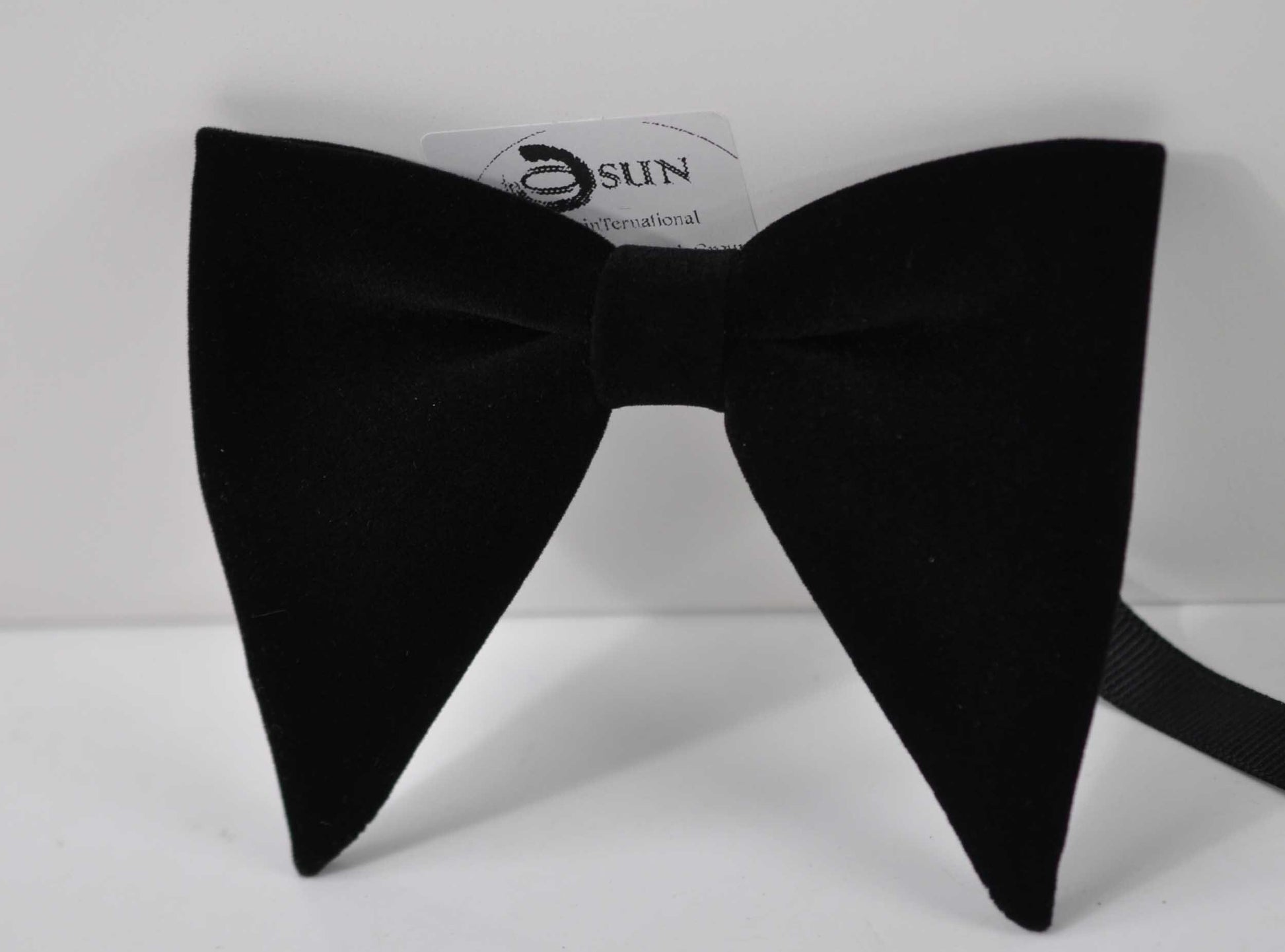 Men BLACK Solid Velvet Large Butterfly Oversized Oversize Bow tie Bowtie + BLACK Elastic SUSPENDERS Braces