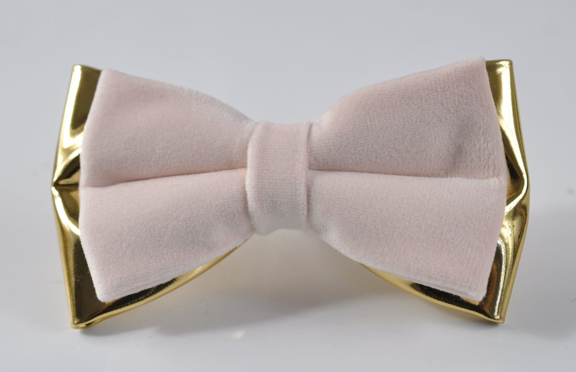 Baby Pink Light Pink Velvet + Gold Faux Leather 2 Layers Bow tie Bowtie for Men Adult / Youth Teenage / Boy Kids / Baby Infant Toddler