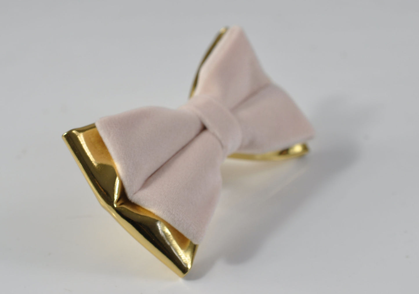 Baby Pink Light Pink Velvet + Gold Faux Leather 2 Layers Bow tie Bowtie for Men Adult / Youth Teenage / Boy Kids / Baby Infant Toddler