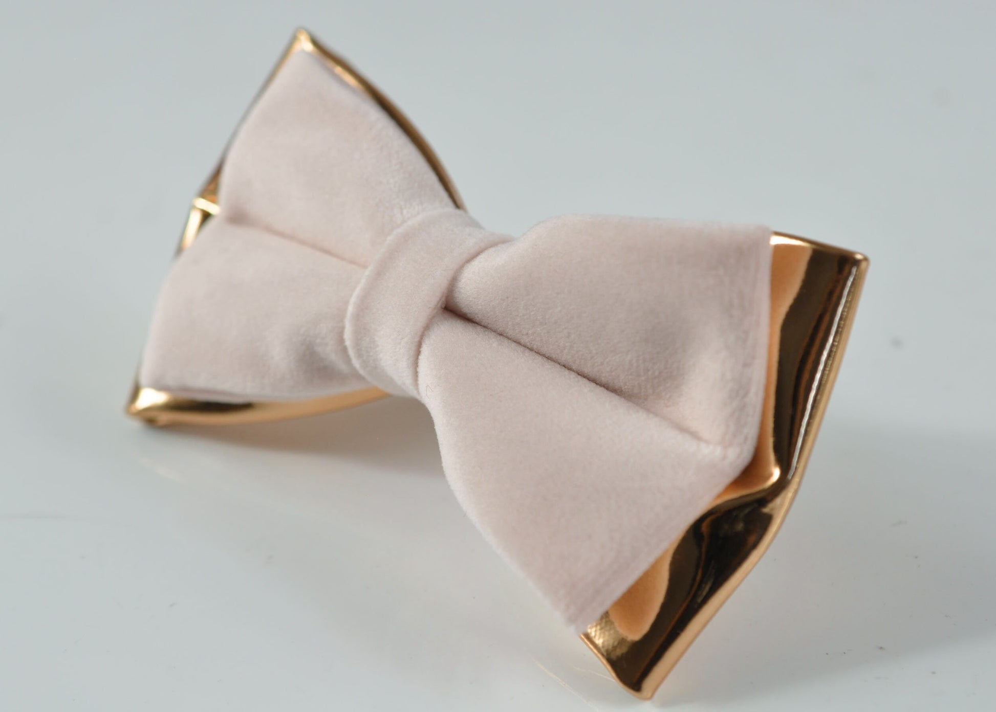 Baby Pink Light Pink Velvet + Rose Gold Faux Leather 2 Layers Bow tie Bowtie for Men Adult / Youth Teenage / Boy Kids / Baby Infant Toddler