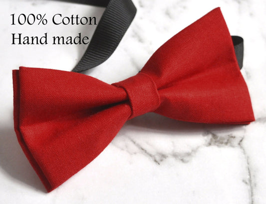 Unisex Men 100% Cotton Quality Bright Red Solid Color Handmade Bow Tie Bowtie Craft Wedding Party