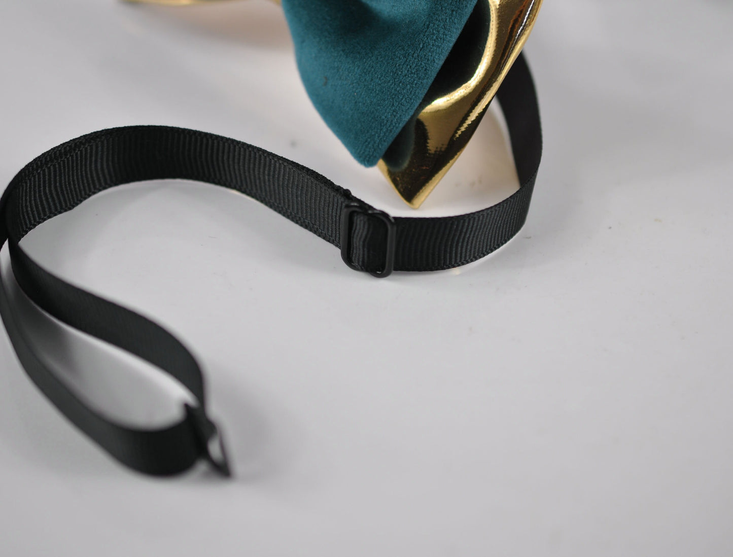 Dark Turquoise Teal Blue Velvet + Gold Golden Faux Leather Pre tied Bow tie Bowtie for Men Adult / Youth Teenage / Boy Kids / Baby Infant