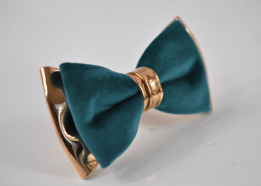 Dark Turquoise Teal Blue Velvet + Rose Gold Faux Leather Pre tied Bow tie Bowtie for Men Adult / Youth Teenage / Boy Kids / Baby Infant