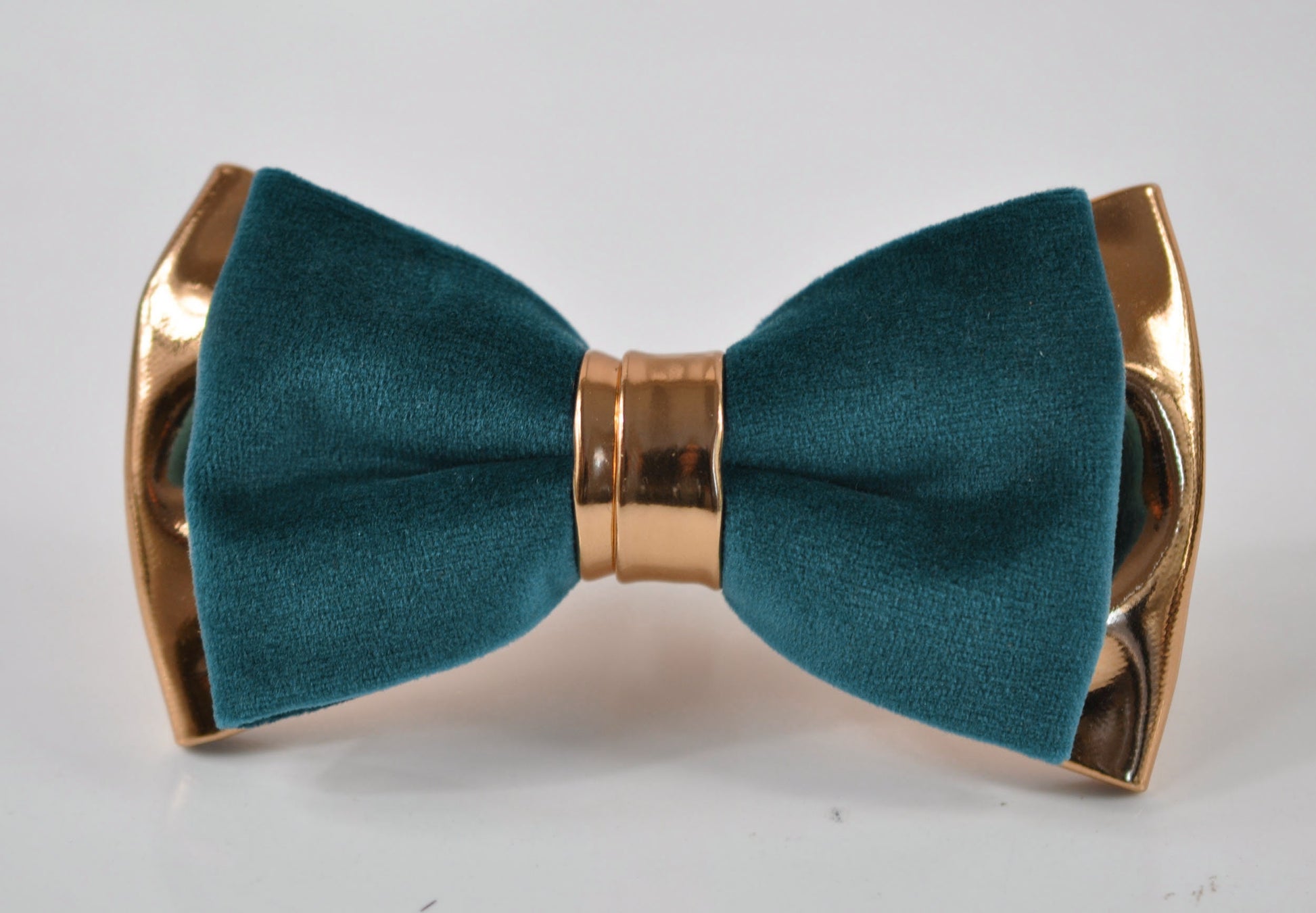 Dark Turquoise Teal Blue Velvet + Rose Gold Faux Leather Pre tied Bow tie Bowtie for Men Adult / Youth Teenage / Boy Kids / Baby Infant