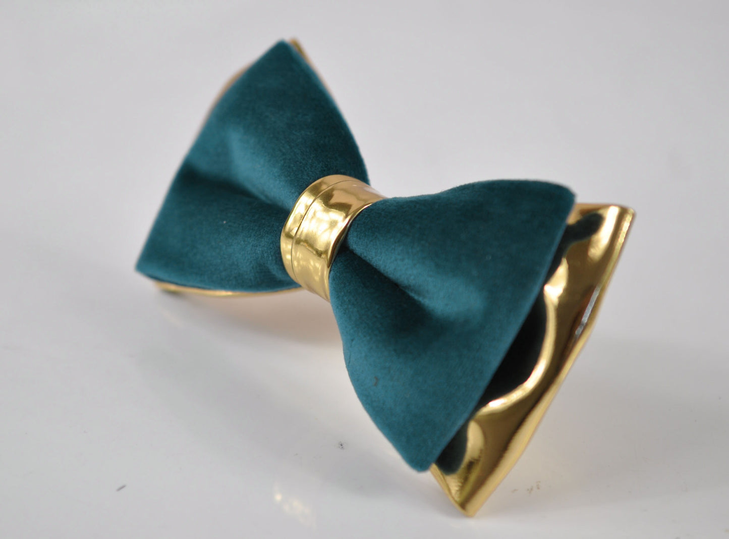 MEN ADULT Dark Turquoise Teal Blue Velvet Gold Faux Leather Bow tie + Brown Elastic Suspenders Braces Wedding Set