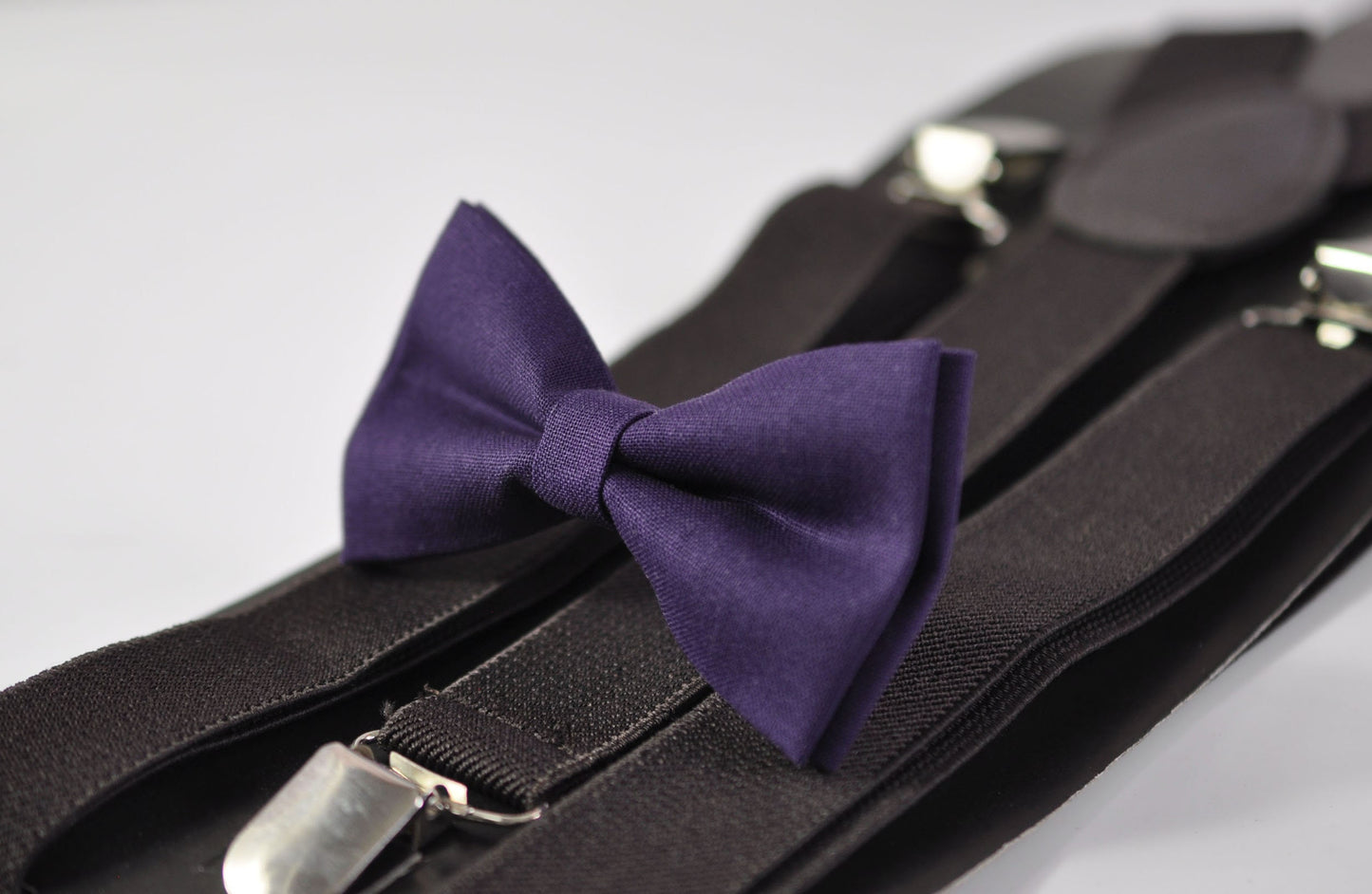 Eggplant Purple Violet Dark Purple Cotton Bow tie + Brown Coffee Elastic Suspenders Braces for Men / Youth Teenage / Boy Kids / Infant Baby