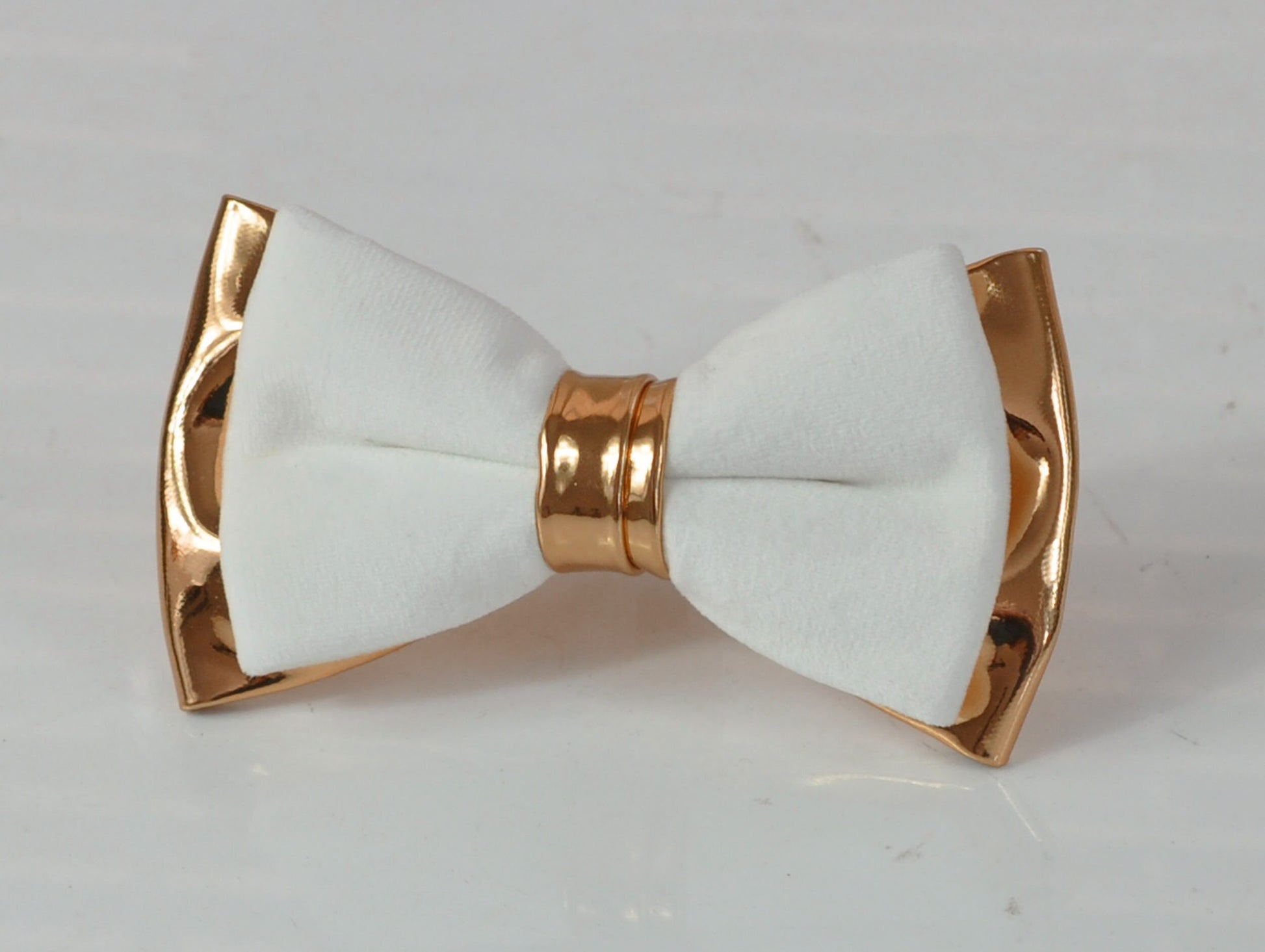 White Velvet + Rose Gold Faux Leather 2 Layers Bow tie Bowtie for Men Adult / Youth Teenage / Boy Kids / Baby Infant Toddler