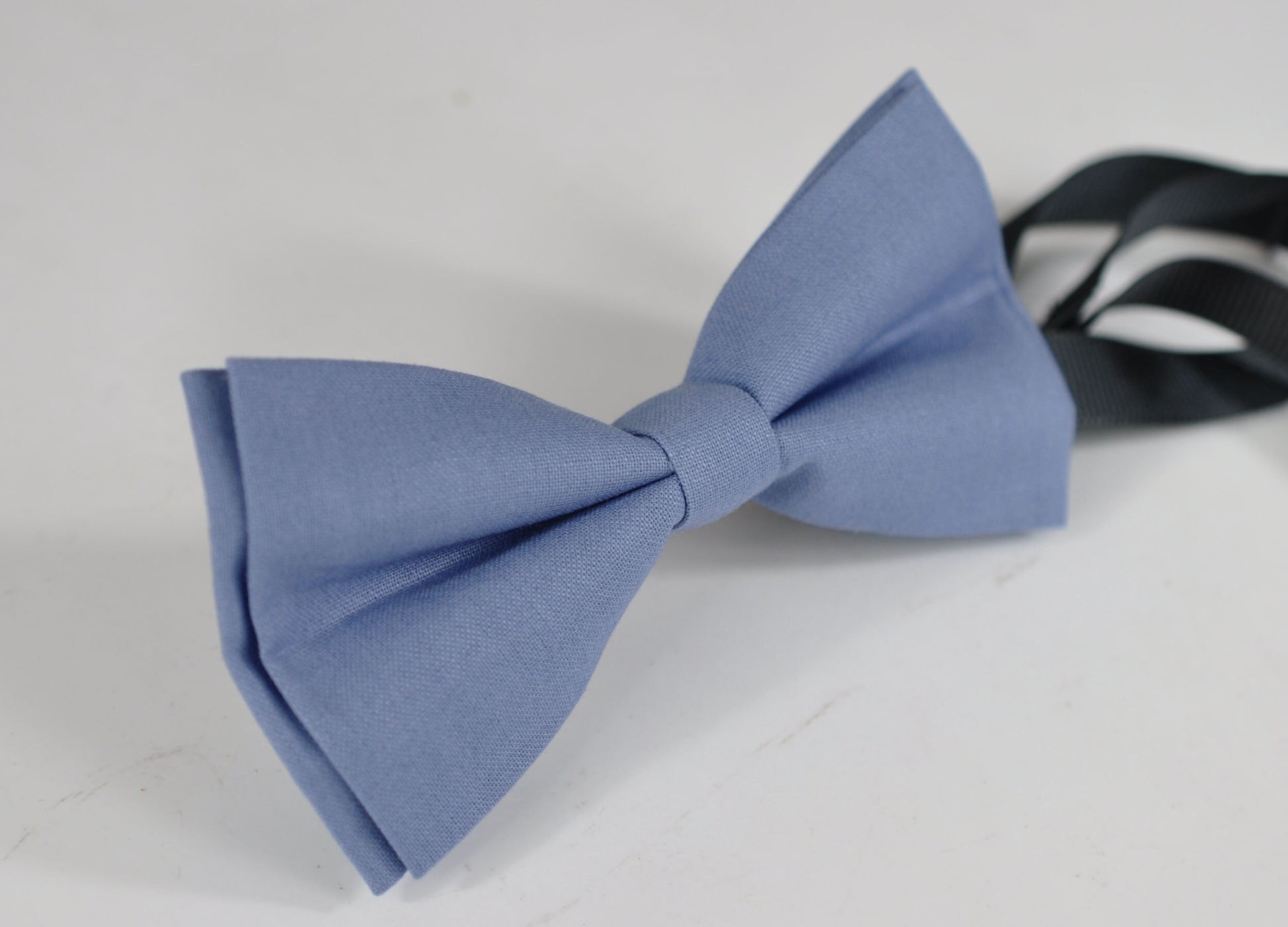 Dusty Blue Cotton Bow tie + Grey Gray Adjustable Elastic Suspenders Braces for Baby infant Toddler / Kids Page Boy Toddler / Youth Teenage