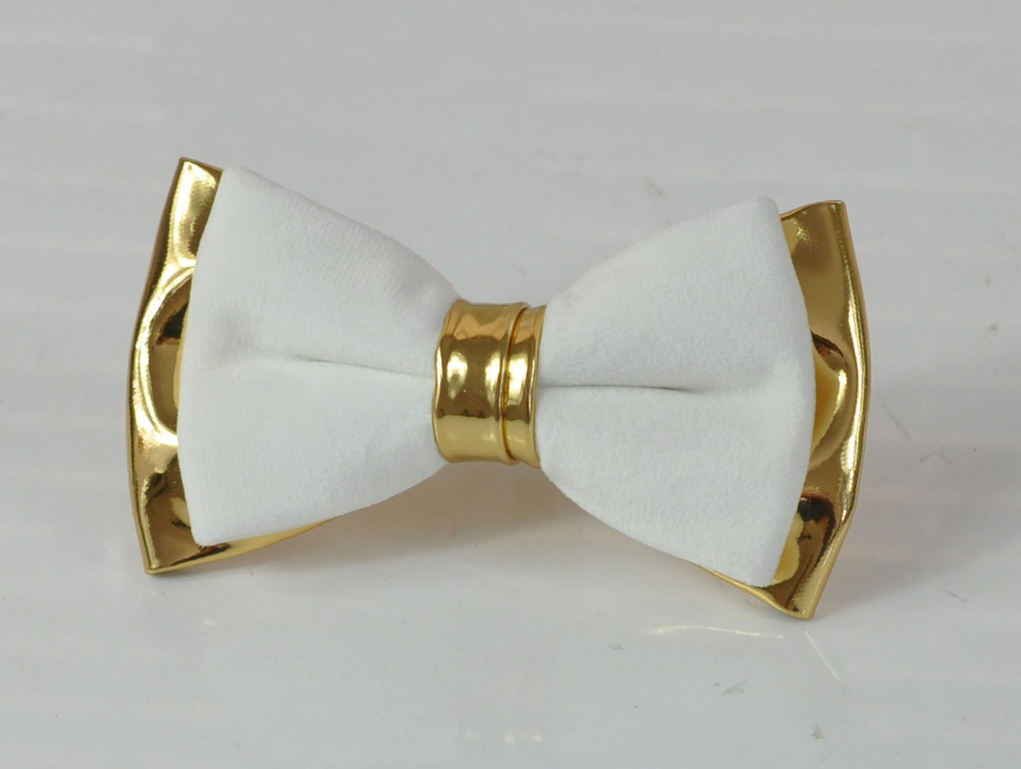 White Velvet & Gold Faux Leather Bow tie + Begie Khaki Elastic suspenders braces for Men Adult / Youth Teenage / Boy Kids / Baby infant
