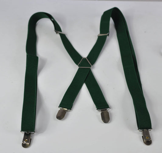 Men Women Dark Emerald Green Bottle Green 25mm 2.5cm Wide X-Back Adjustable Pants Elastic Suspenders Braces Fits Height 150cm to 210cm