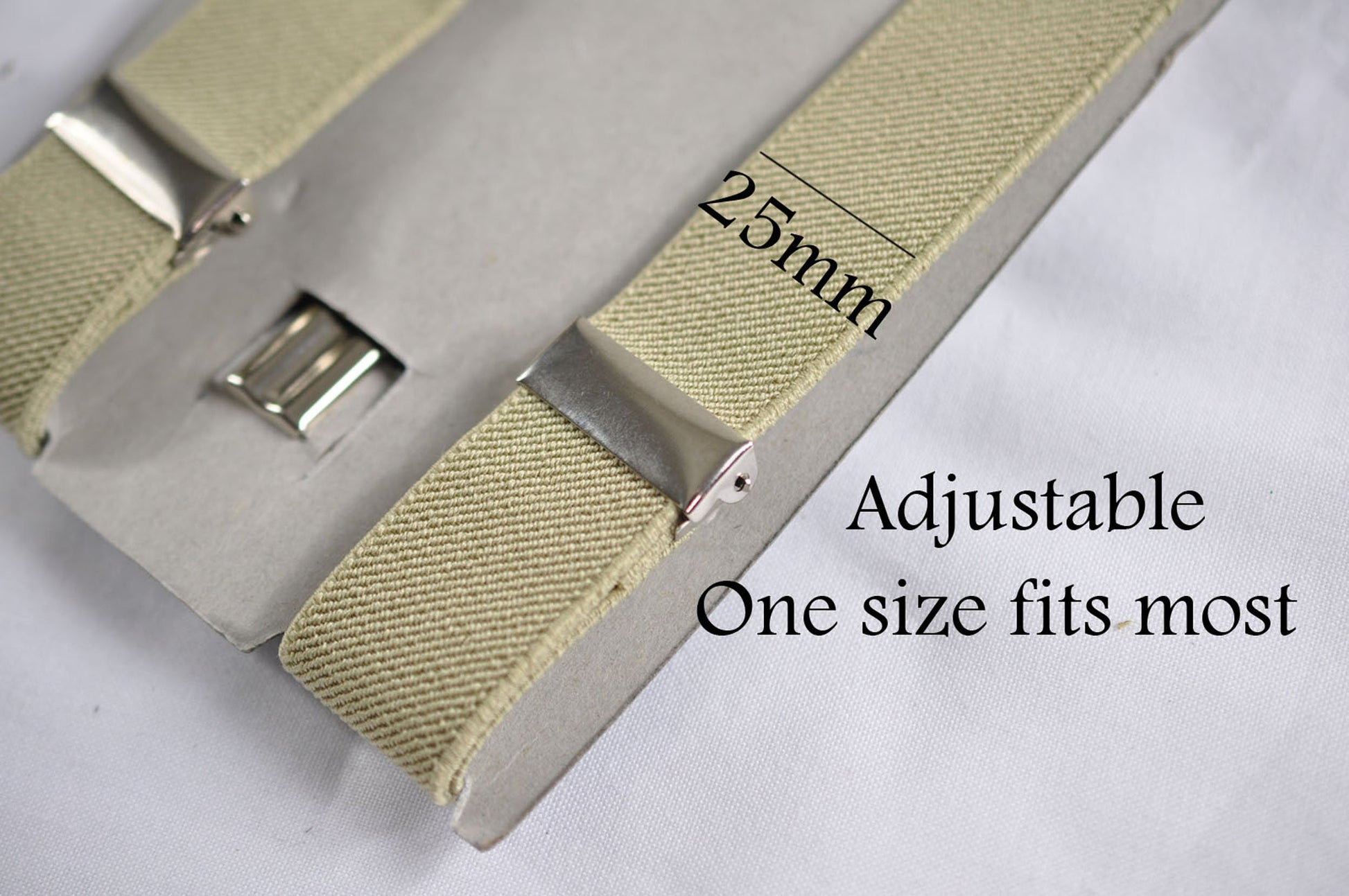 Off-White Ivory Cream Cotton Bow tie + Khaki Light Brown Elastic Suspenders Braces For Men Adult / Youth Teenage / Boy Kids / Baby Infant