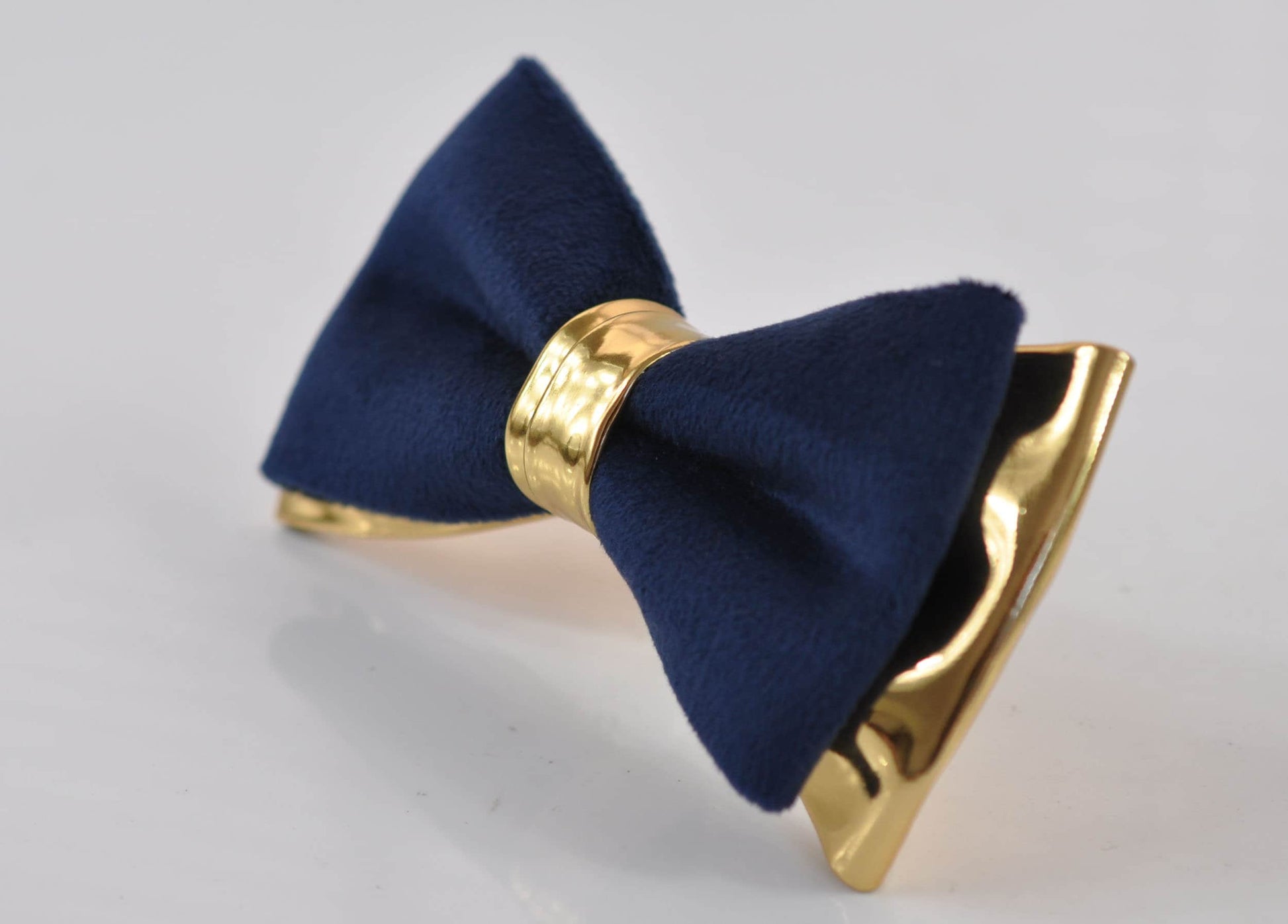 Navy Blue vevlet and Gold Faux Leather Bow tie + Navy Elastic Suspenders Baraces for Men Adult / Youth Teenage / Boy Kids / Baby Infant