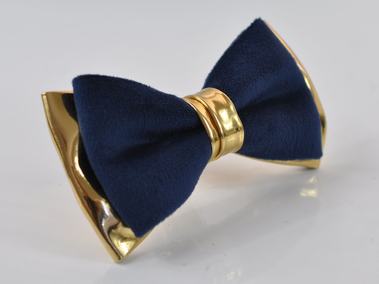 Navy Blue vevlet and Gold Faux Leather Bow tie + Navy Elastic Suspenders Baraces for Men Adult / Youth Teenage / Boy Kids / Baby Infant