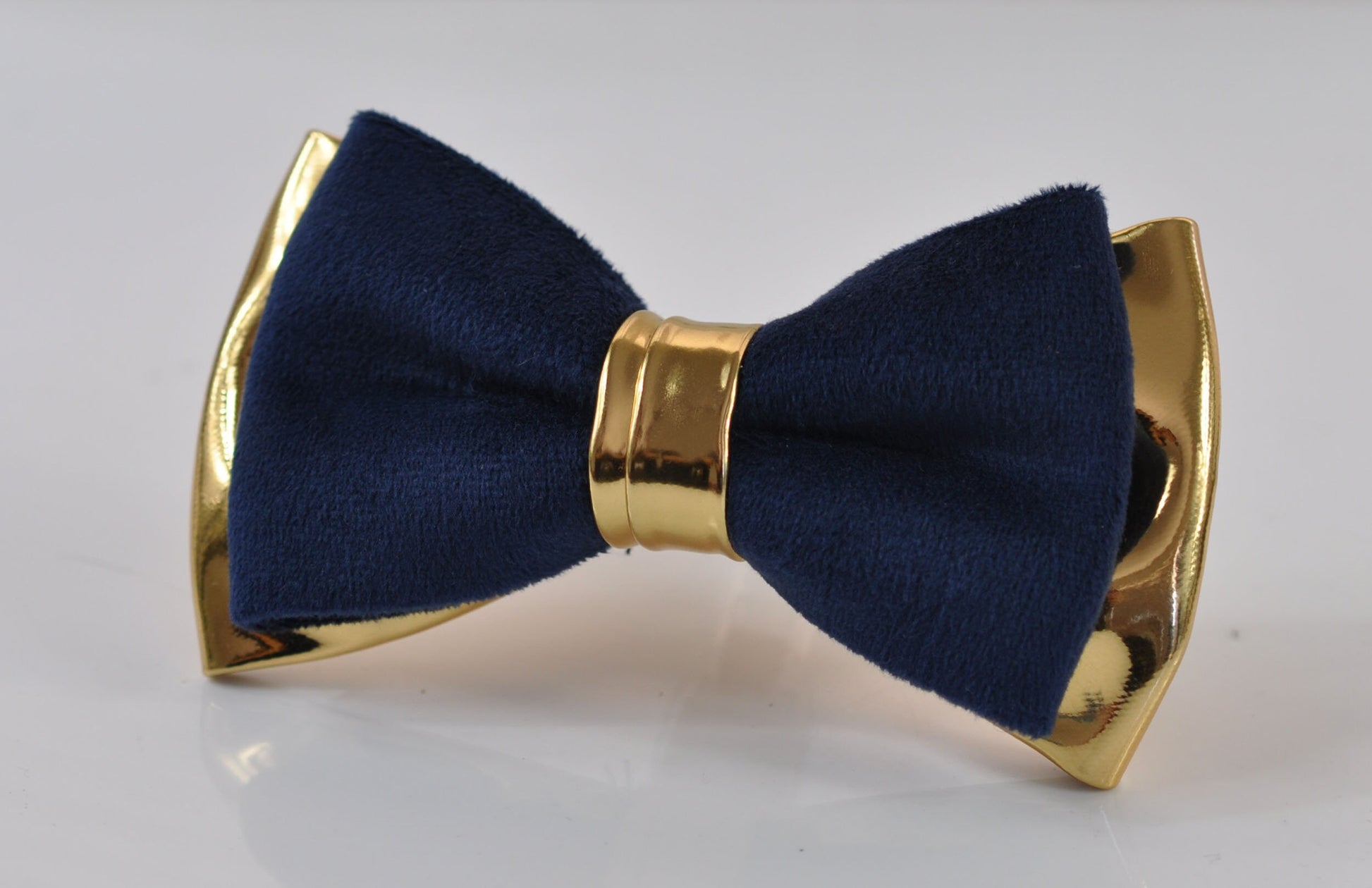 Navy Blue vevlet and Gold Faux Leather Bow tie + Navy Elastic Suspenders Baraces for Men Adult / Youth Teenage / Boy Kids / Baby Infant