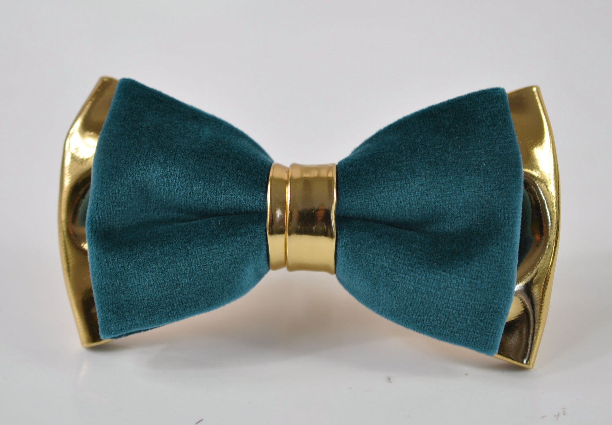 MEN ADULT Dark Turquoise Teal Blue Velvet Gold Faux Leather Bow tie + Brown Elastic Suspenders Braces Wedding Set