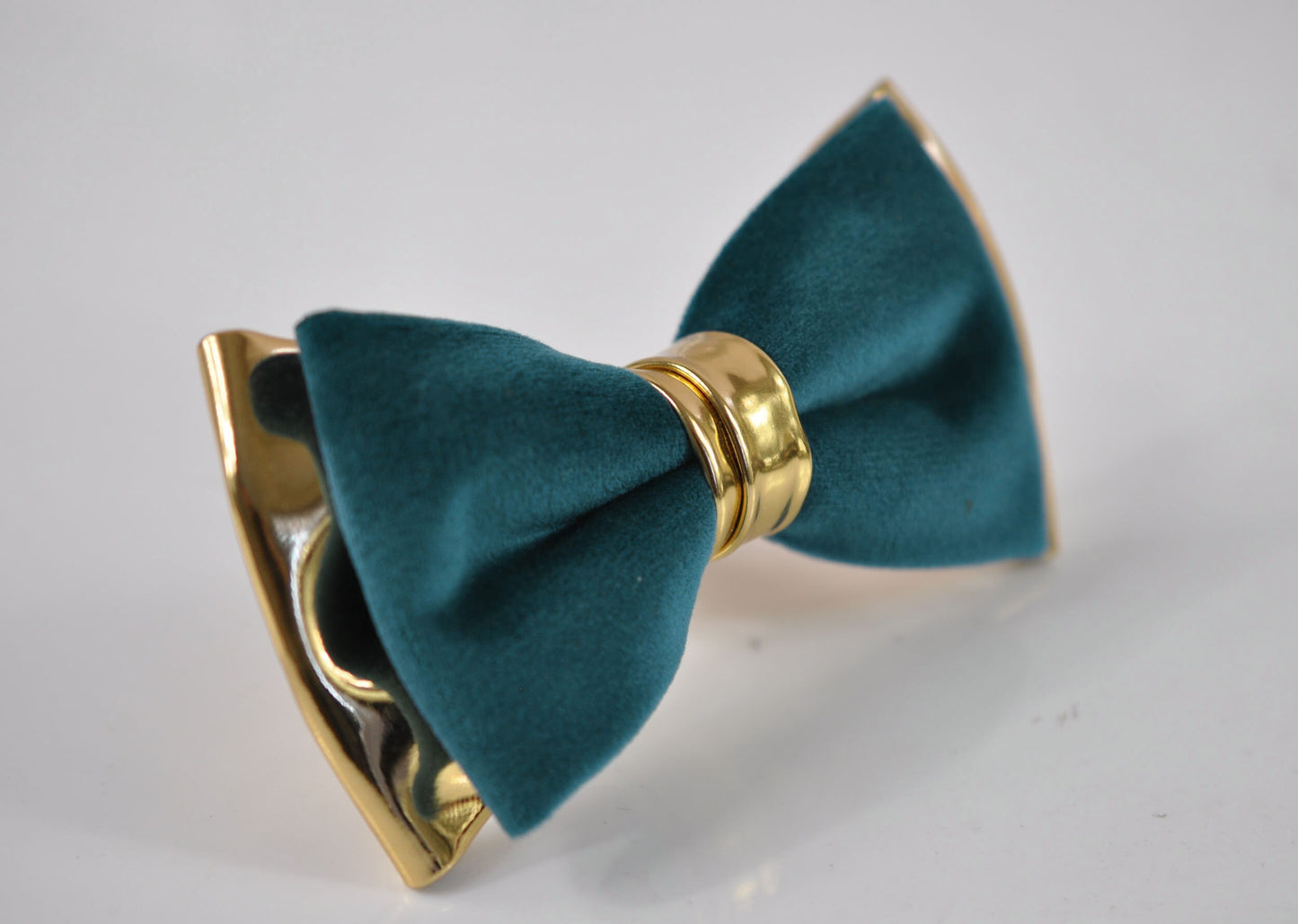 MEN ADULT Dark Turquoise Teal Blue Velvet Gold Faux Leather Bow tie + Brown Elastic Suspenders Braces Wedding Set