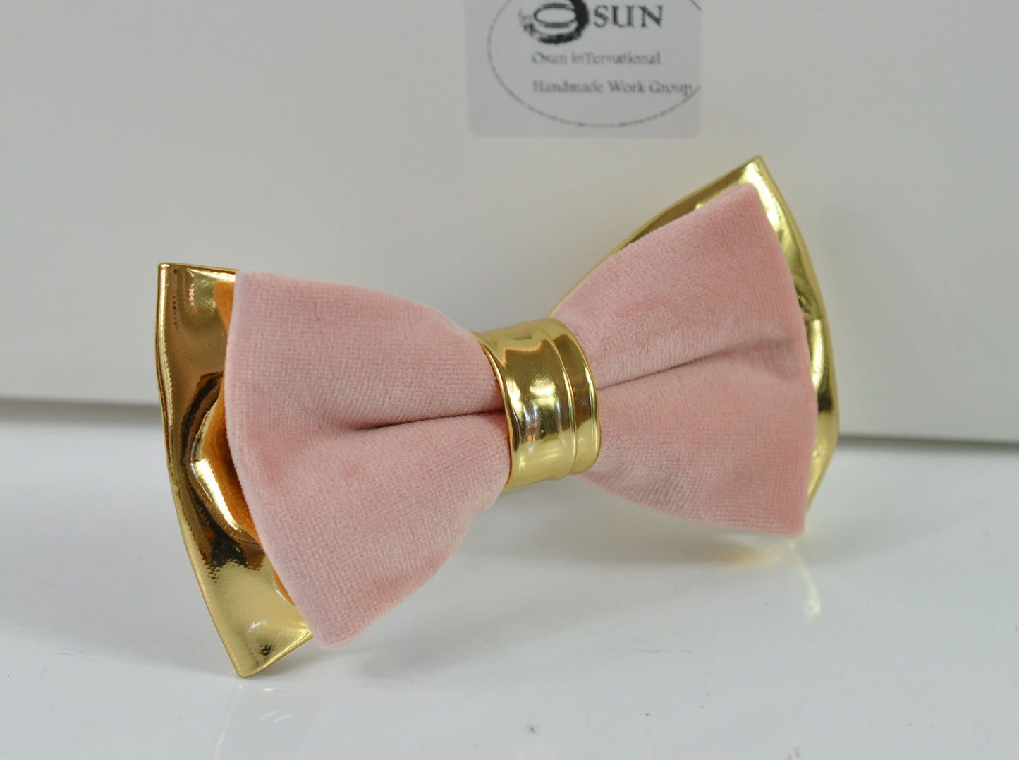 Dusky Dusty Rose Pink Blush Pink Velvet Gold Faux Leather Bow tie Bowtie for Men Adult / Youth Teenage / Boy Kids / Baby Infant Toddler