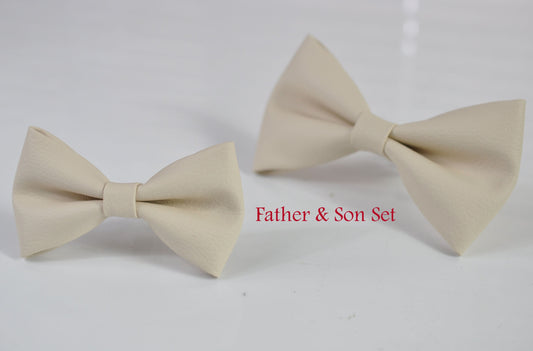 Father and Son Matched Cream White Pearl White Faux Leather Pre tied Bow tie Bowtie for Men / Youth / Boy Kids / Baby Infant Toddler