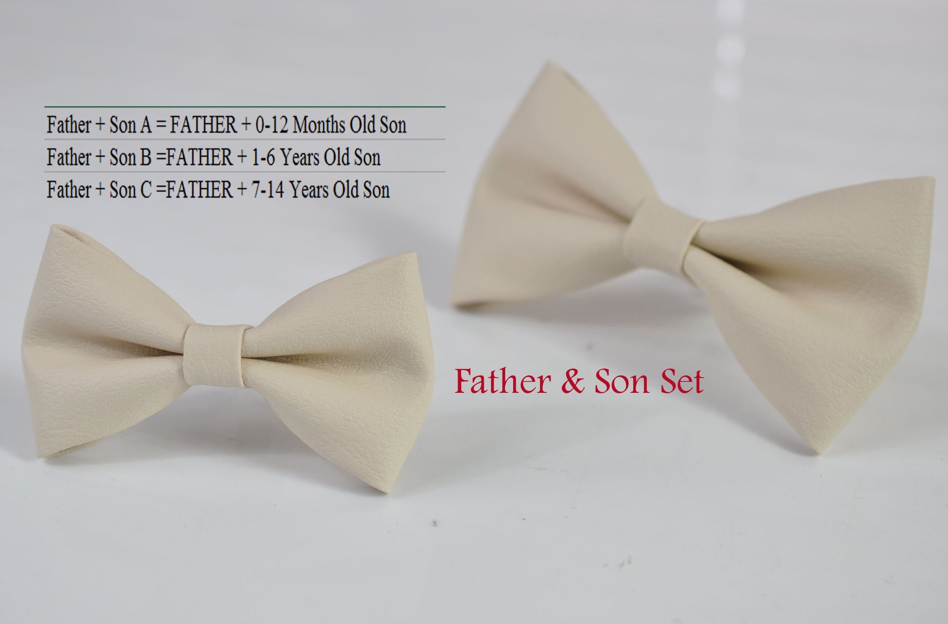 Father and Son Matched Cream White Pearl White Faux Leather Pre tied Bow tie Bowtie for Men / Youth / Boy Kids / Baby Infant Toddler