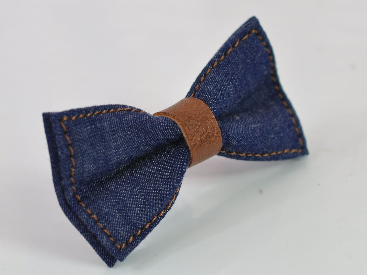 Navy Blue Denim Jeans Brown Faux Leather Pre tied Bowtie Bow Tie for Men Adult / Youth Teenage / Boy Kids / Baby Infant Toddler