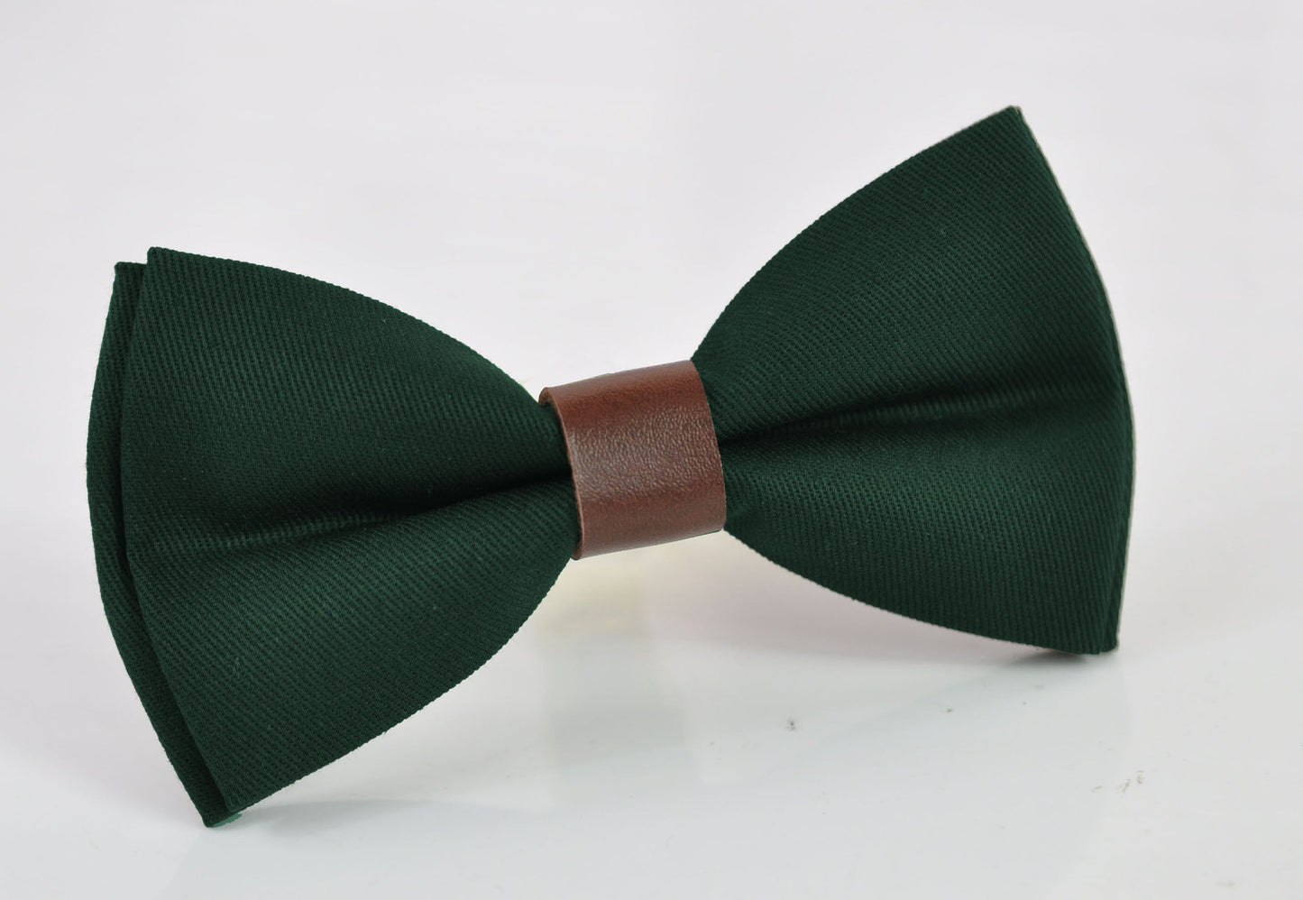 Dark Emerald Green Cotton Brown Faux Leather Pretied Bow tie Bowtie for Men Adult / Youth Teenage / Boy Kids / Toddler Baby Infant