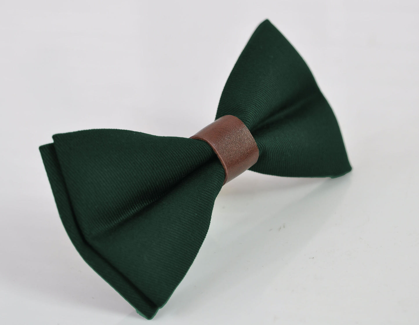 Dark Emerald Green Cotton Brown Faux Leather Pretied Bow tie Bowtie for Men Adult / Youth Teenage / Boy Kids / Toddler Baby Infant