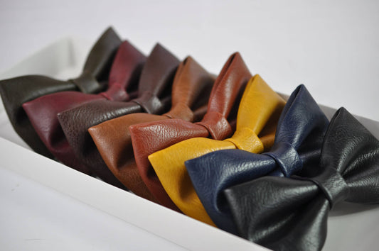 Brown Navy Blue Black Ginger Yellow Wine Red 8COLORS Pre tied Faux Leather Bow tie Bowtie for Men / Youth / Boys Kids / Baby Infant Toddler