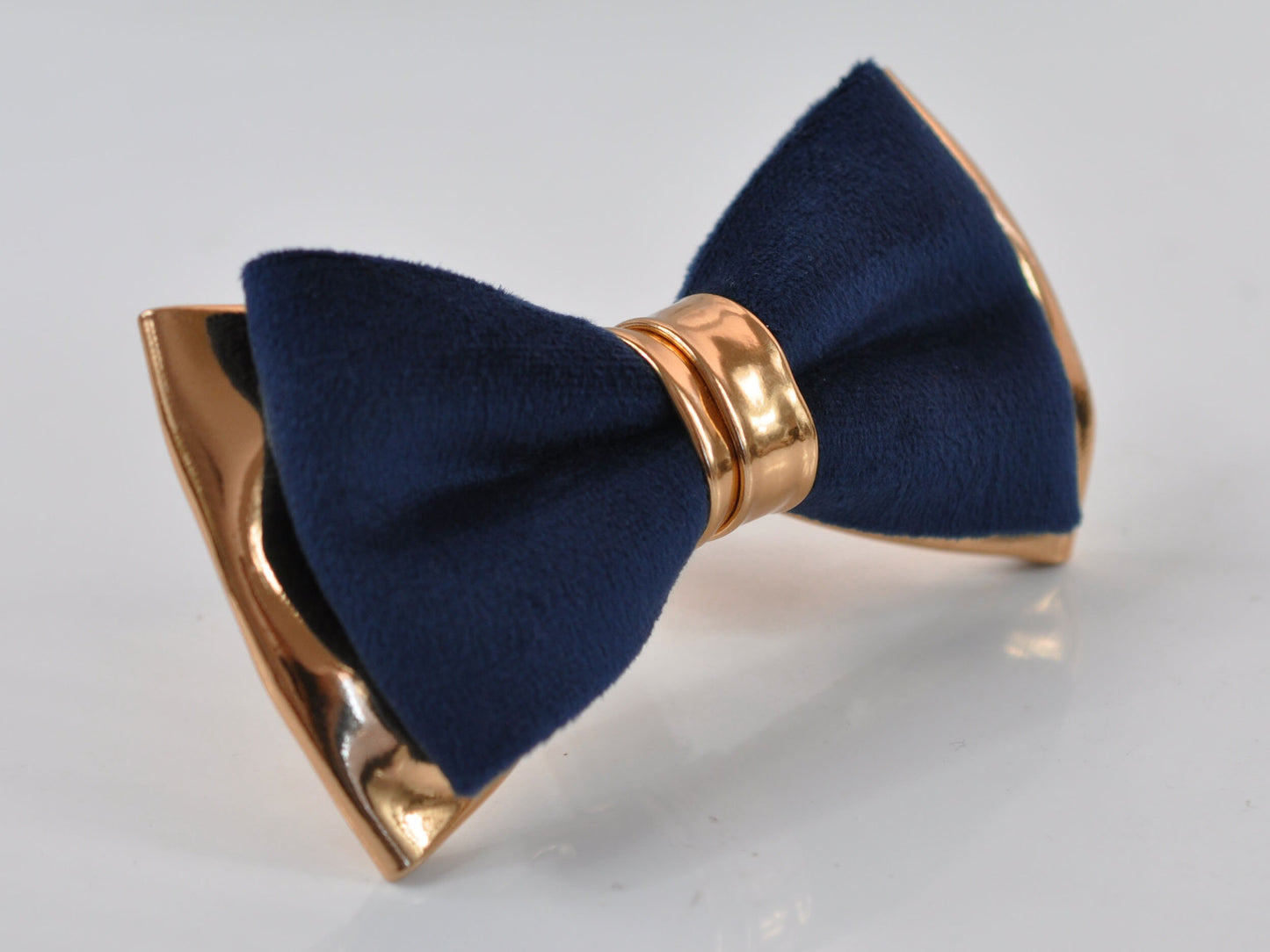 Navy Blue Velvet + Rose Gold Golden Faux Leather 2 Layers Bow tie Bowtie for Men Adult / Youth Teenage / Boy Kids / Baby Infant Toddler