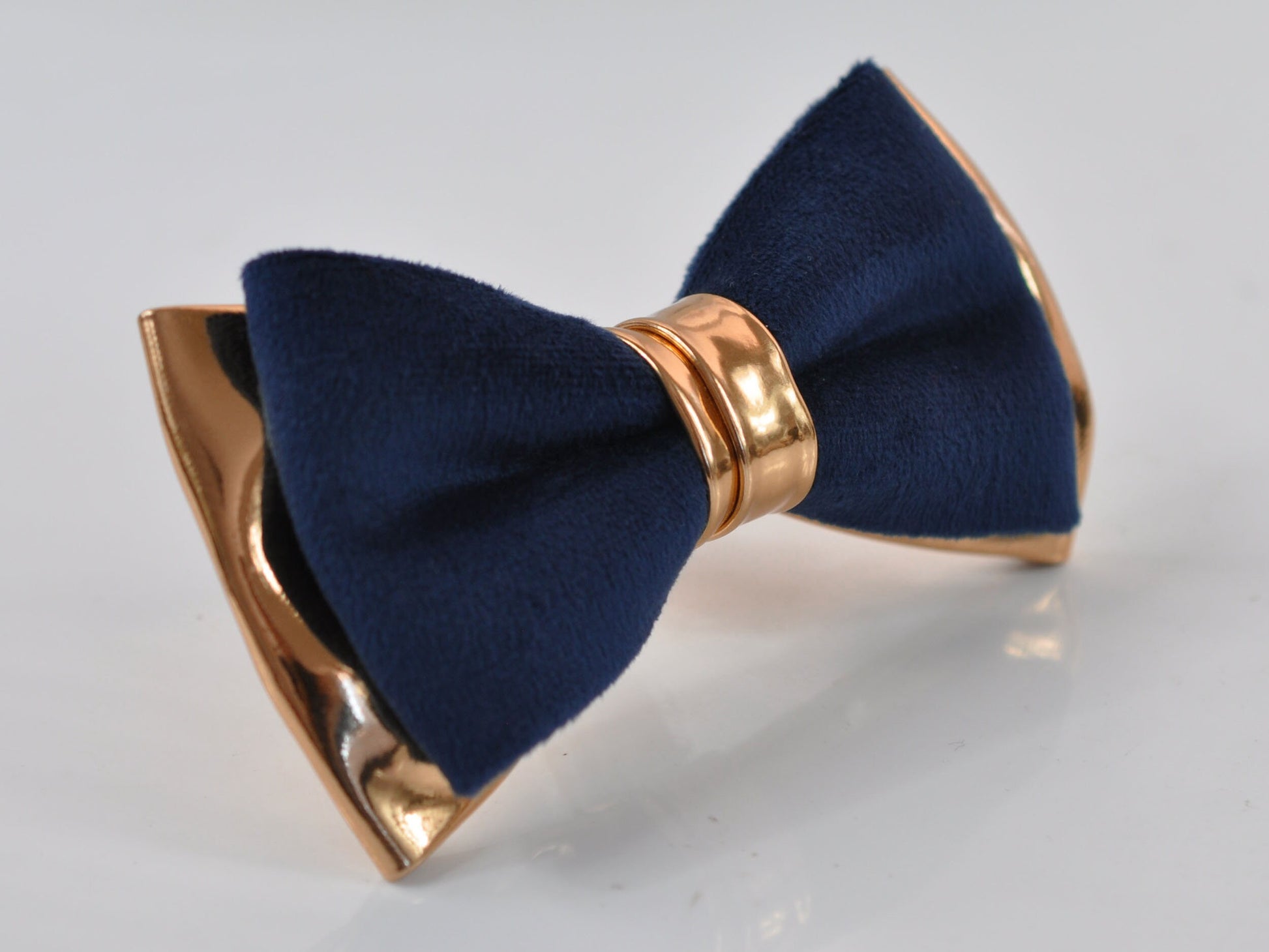 Navy Blue Velvet + Rose Gold Golden Faux Leather 2 Layers Bow tie Bowtie for Men Adult / Youth Teenage / Boy Kids / Baby Infant Toddler