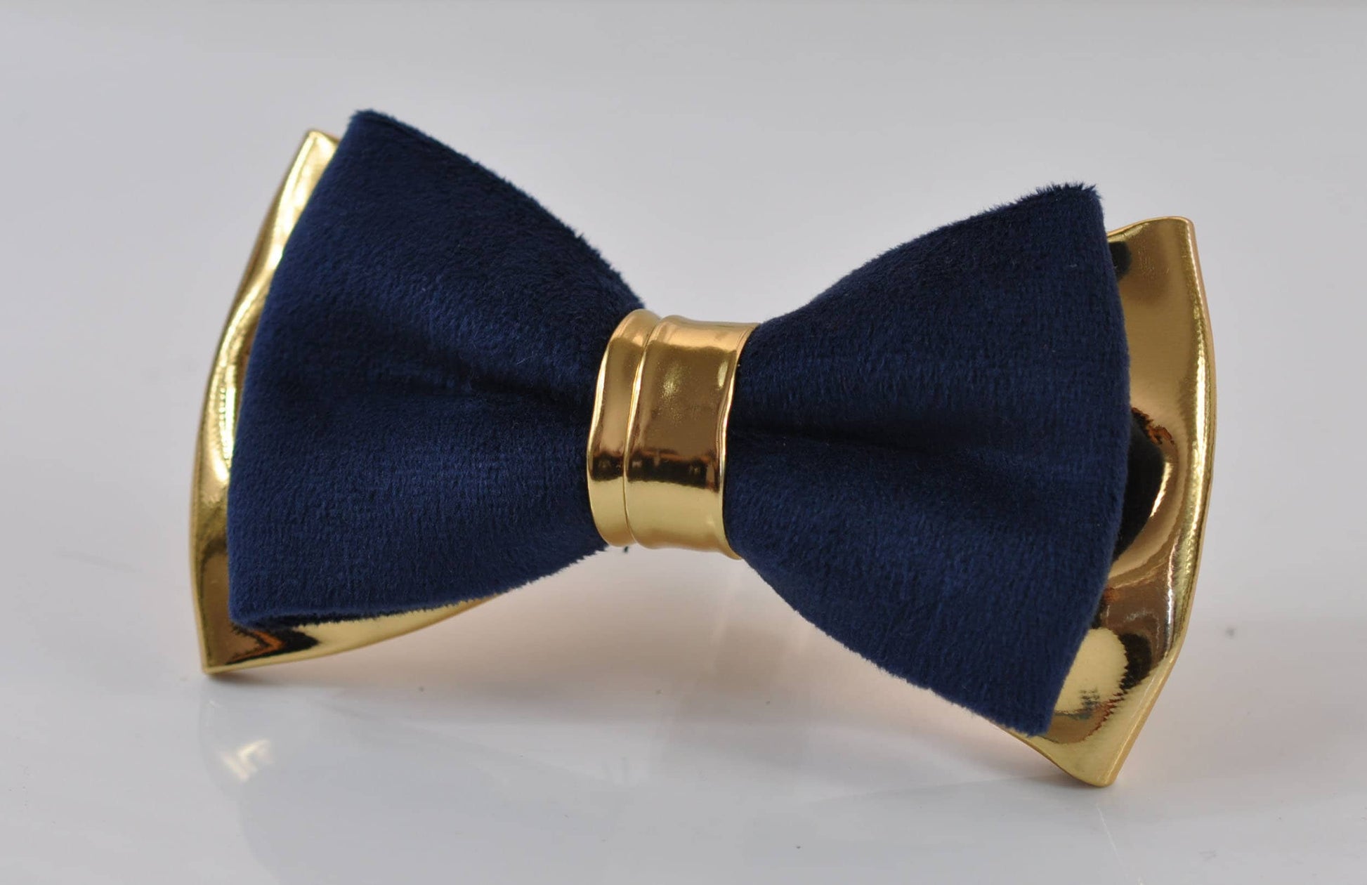 Navy Blue Velvet and Gold Faux Leather Bow tie + Black Elastic Suspenders Braces for baby infant / Toddler Boy Kids / Youth Teenage / Adult