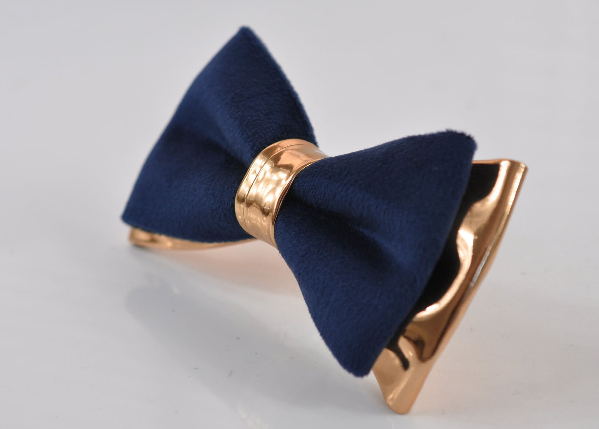 Navy Blue Velvet Rose Gold Faux Leather Bow tie + Coffee Brown Elastic Suspenders Braces Men / Teenage / Boy Kids / Baby Infant Toddler