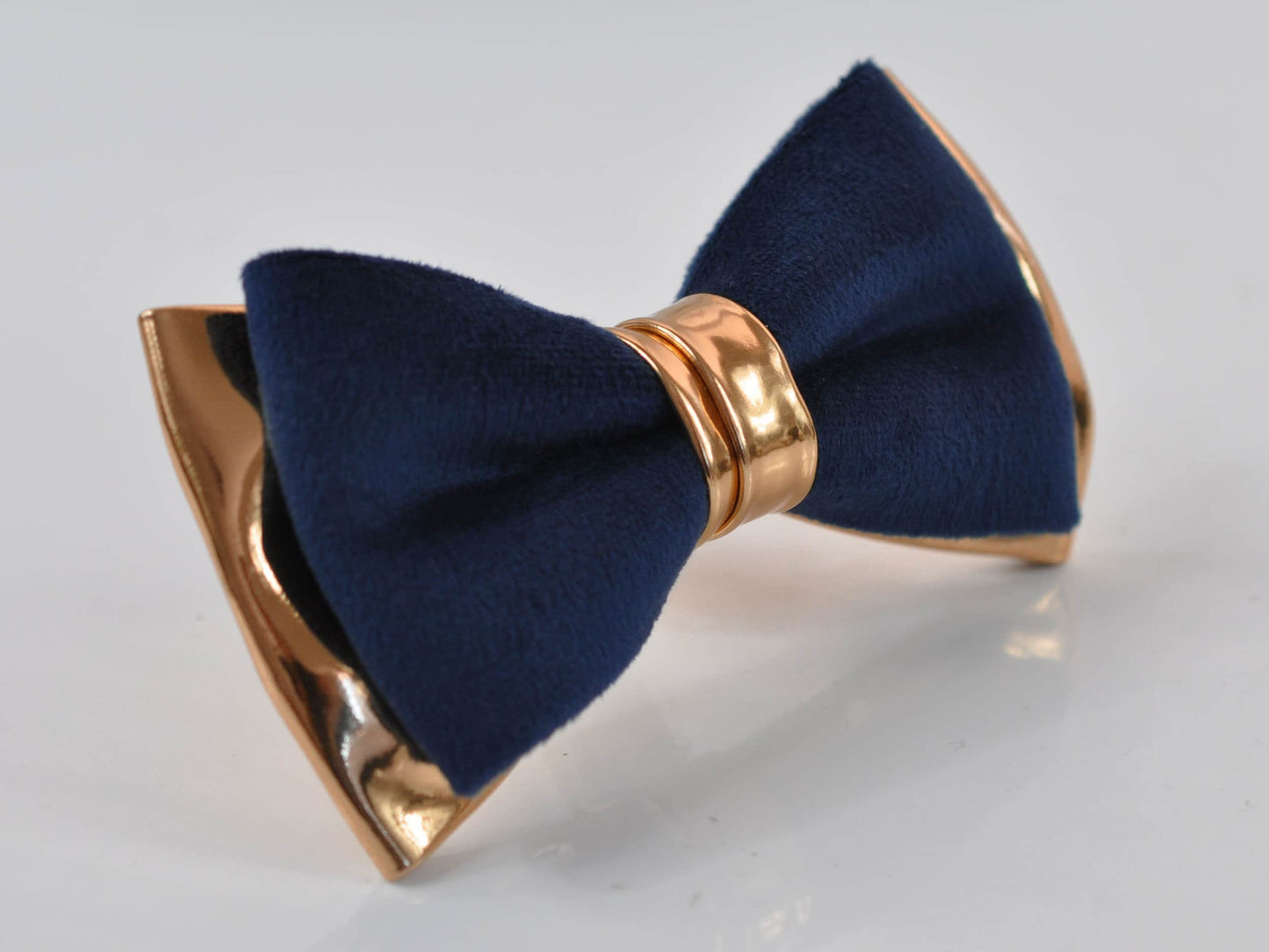 Navy Blue Velvet Rose Gold Faux Leather Bow tie + Coffee Brown Elastic Suspenders Braces Men / Teenage / Boy Kids / Baby Infant Toddler