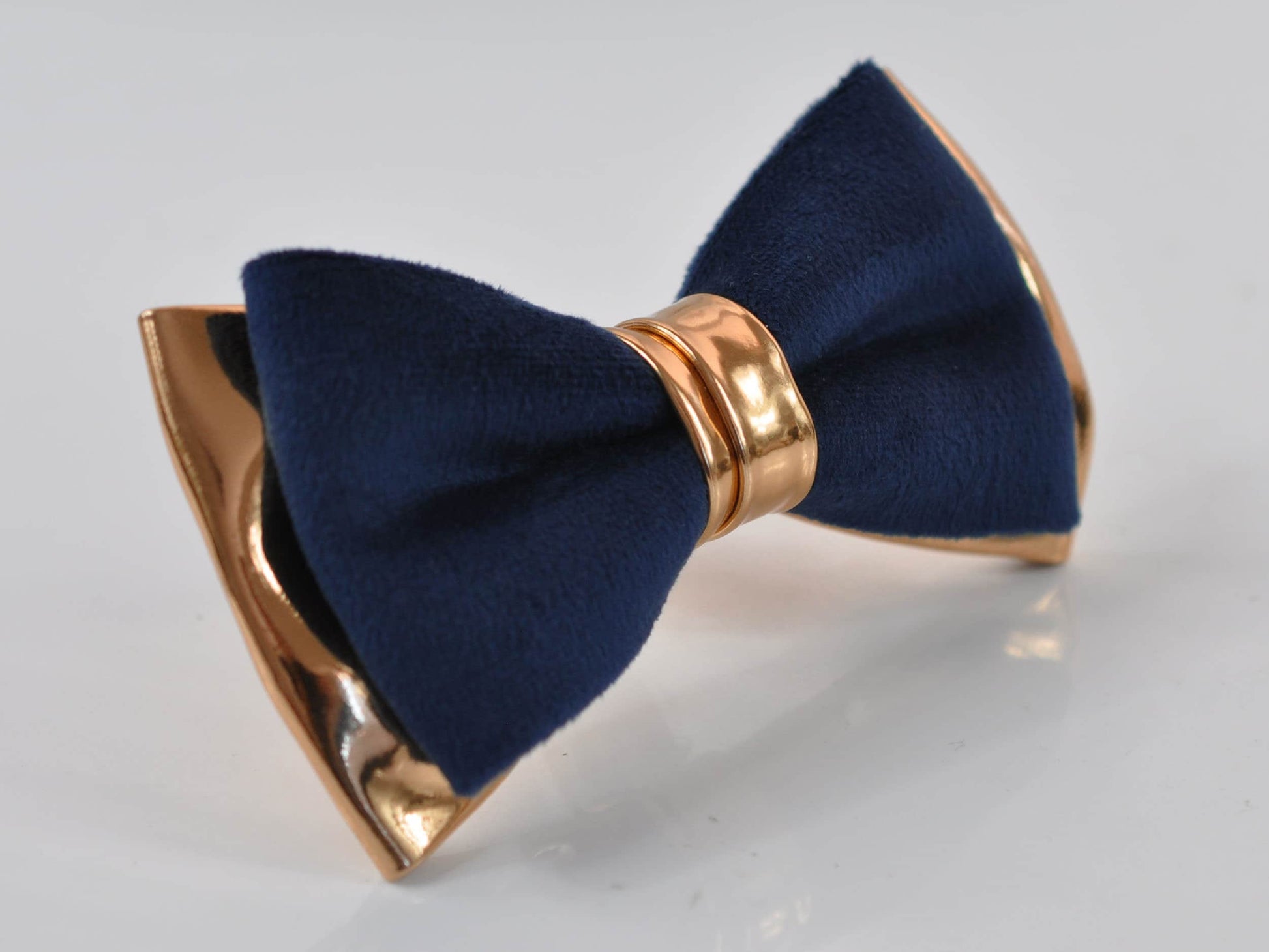 Navy Blue Velvet Rose Gold Faux Leather Bow tie + Coffee Brown Elastic Suspenders Braces Men / Teenage / Boy Kids / Baby Infant Toddler