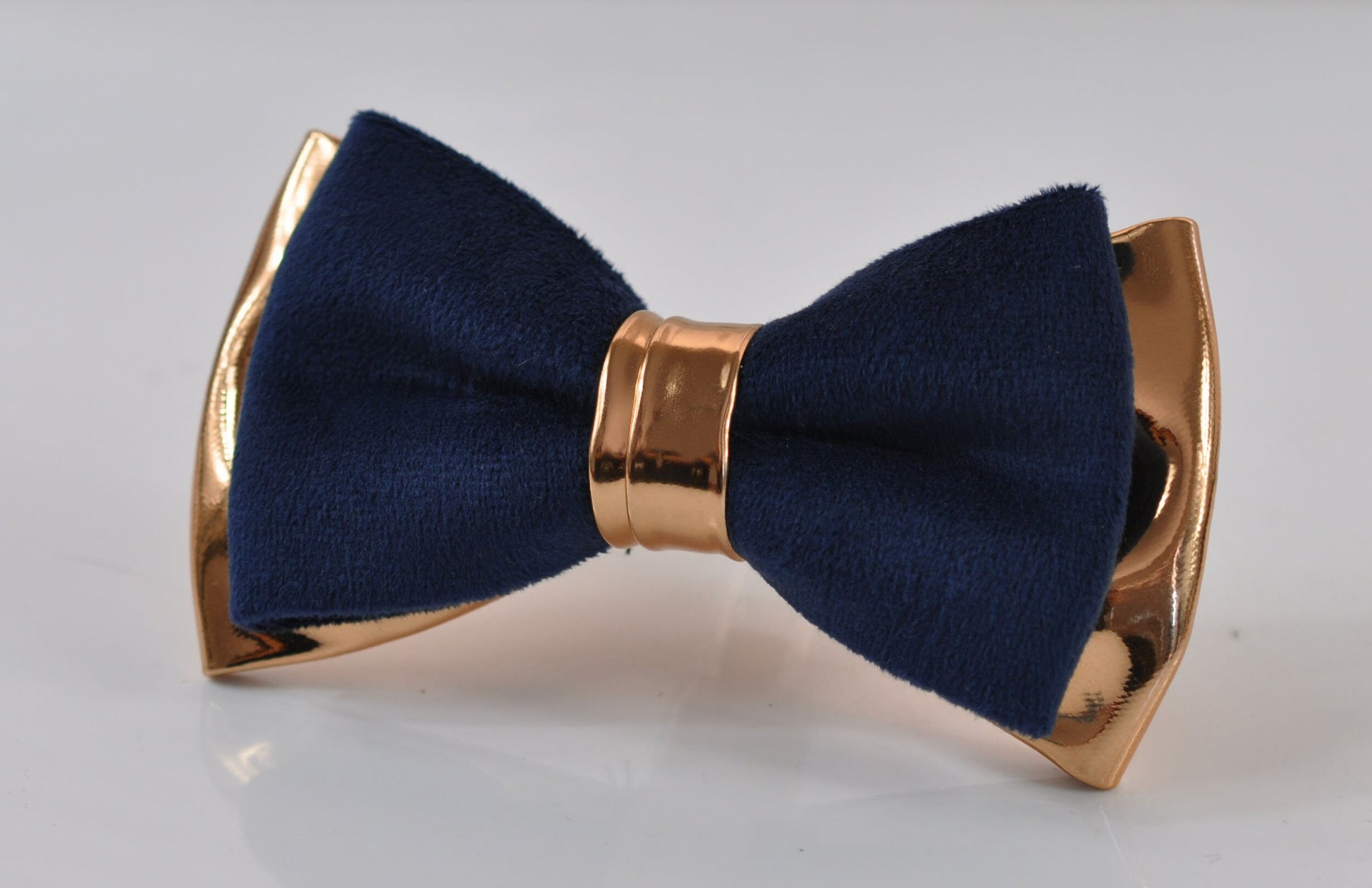 Navy Blue Velvet Rose Gold Faux Leather Bow tie + Coffee Brown Elastic Suspenders Braces Men / Teenage / Boy Kids / Baby Infant Toddler