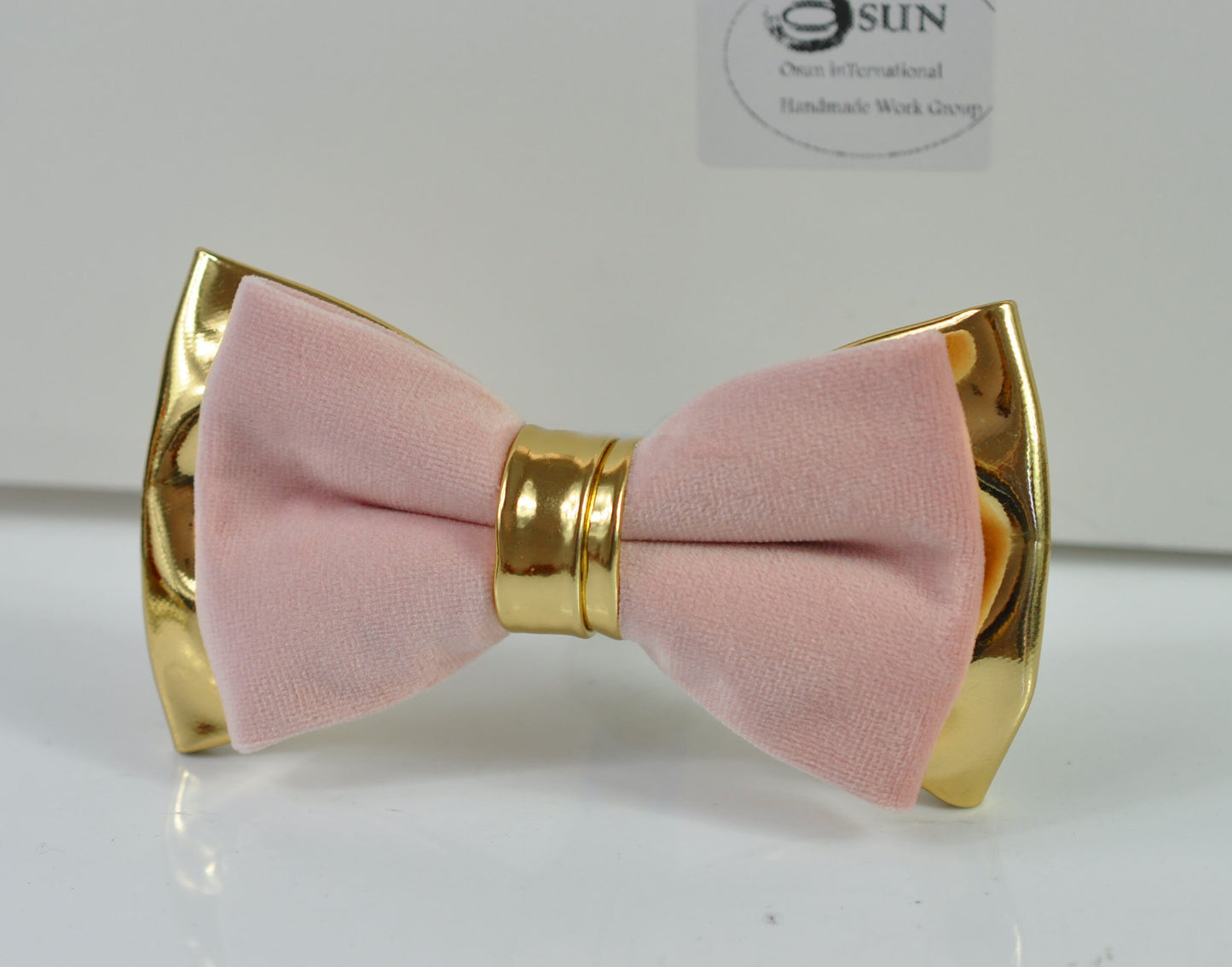 Dusky Dusty Rose Pink Blush Pink Velvet Gold Faux Leather Bow tie Bowtie for Men Adult / Youth Teenage / Boy Kids / Baby Infant Toddler