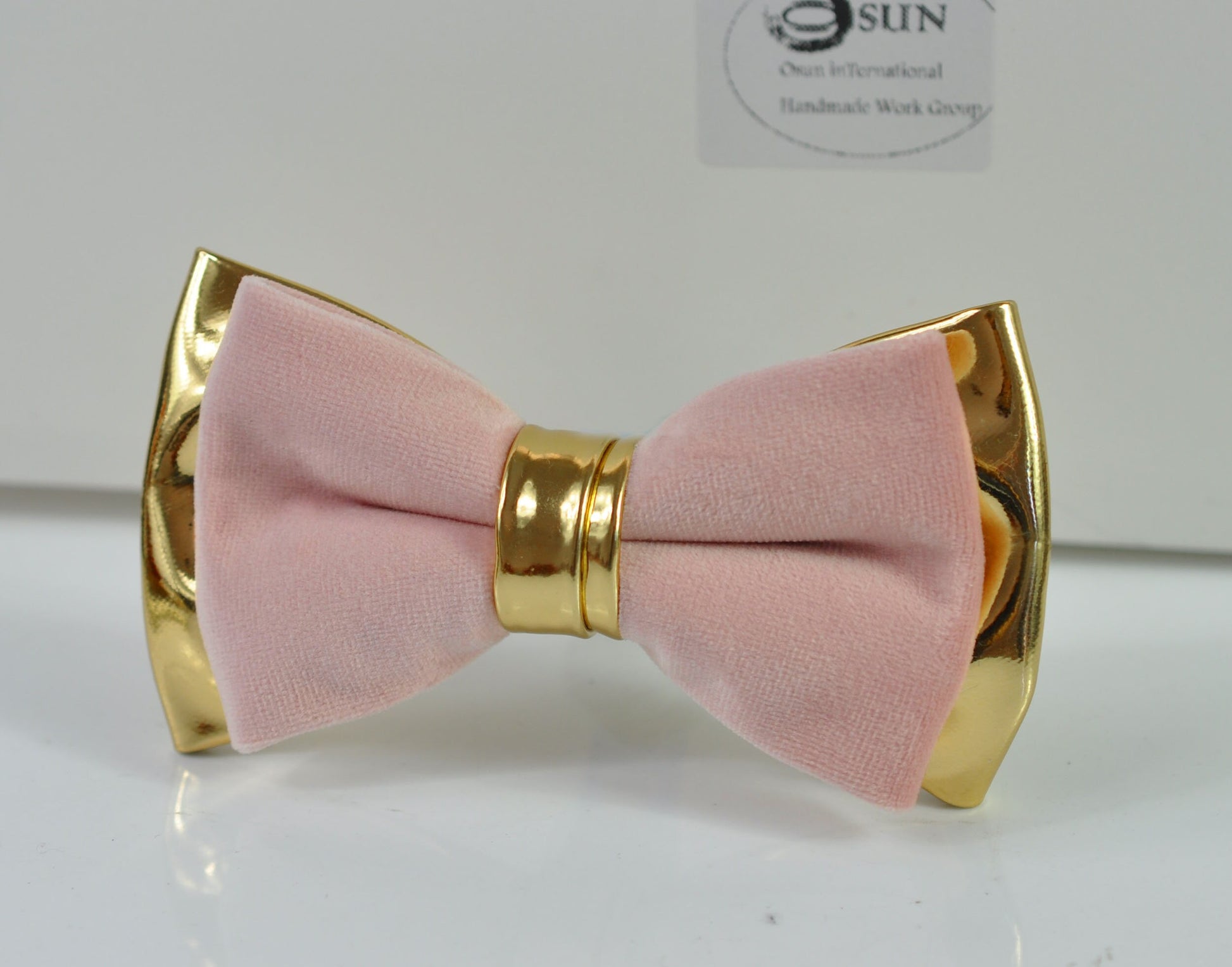 Dusky Dusty Rose Pink Blush Pink Velvet Gold Faux Leather Bow tie Bowtie for Men Adult / Youth Teenage / Boy Kids / Baby Infant Toddler