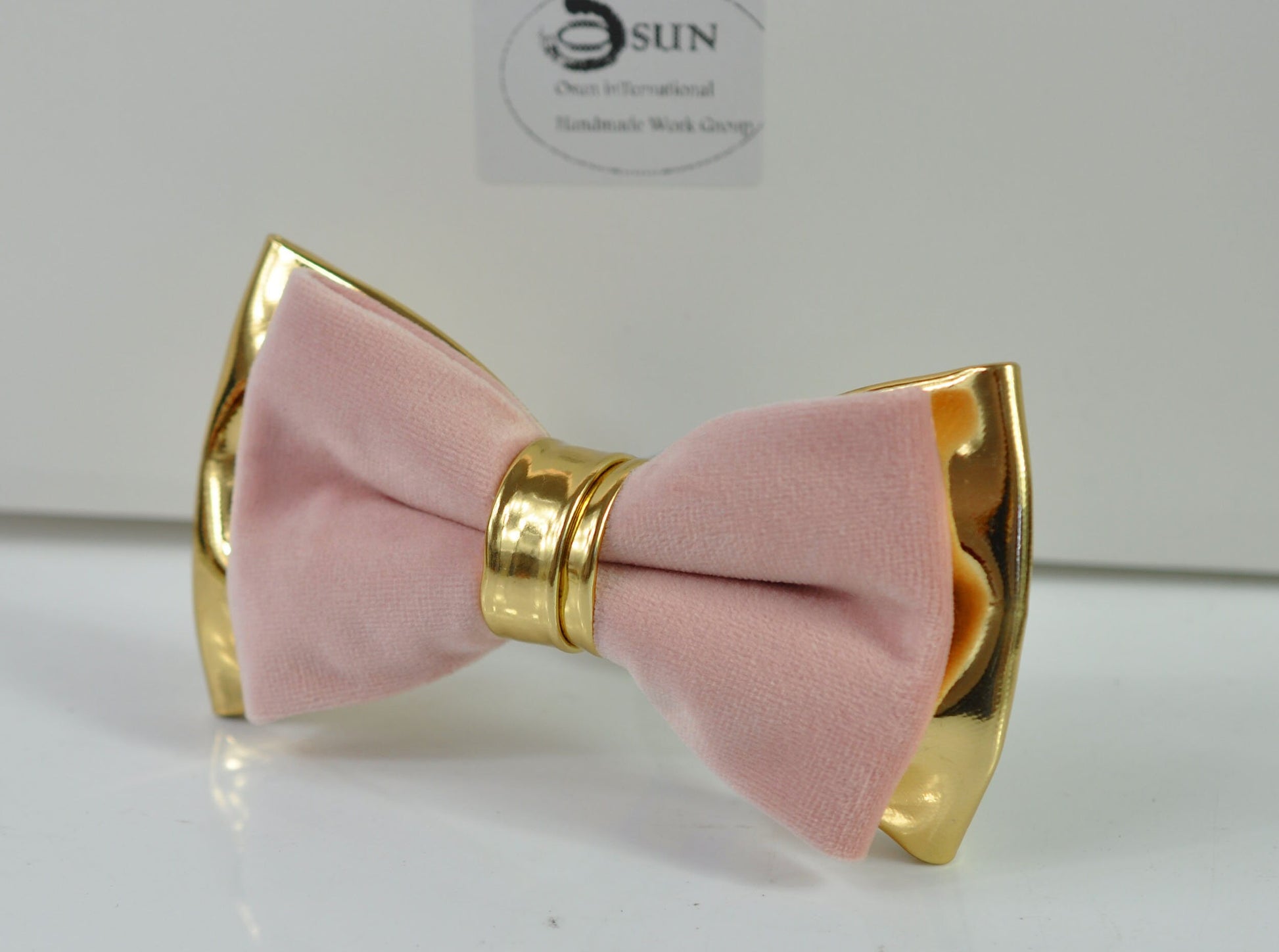 Dusky Dusty Rose Pink Blush Pink Velvet Gold Faux Leather Bow tie Bowtie for Men Adult / Youth Teenage / Boy Kids / Baby Infant Toddler