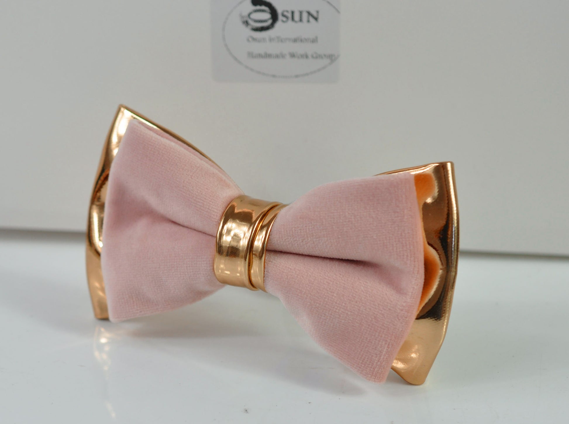 Dusty Pink Vevlet Rose Gold Faux Leather Bow tie + Brown Skinny Leather Suspenders braces for Youth Teenage / Boy Kids / Baby Infant Toddler
